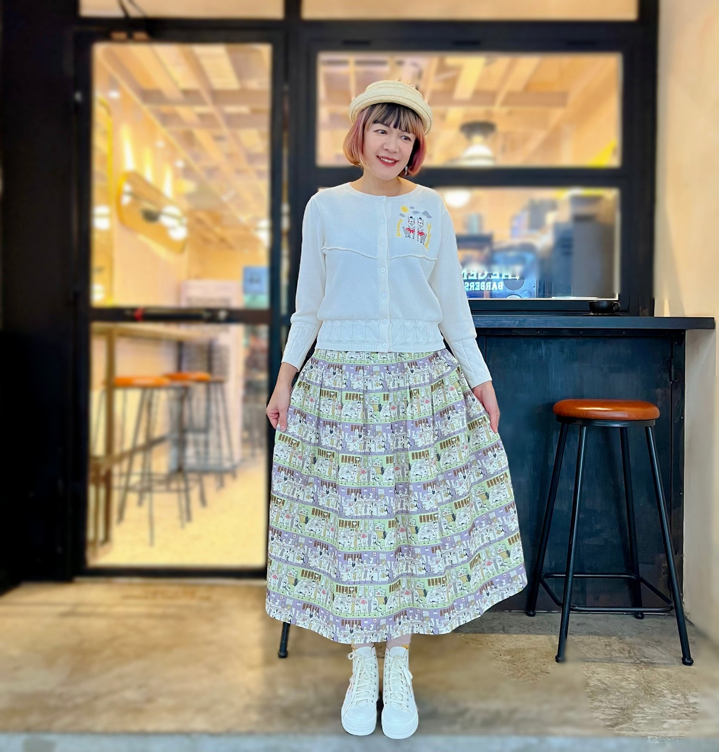 Cats at sushi restaurant midi skirt