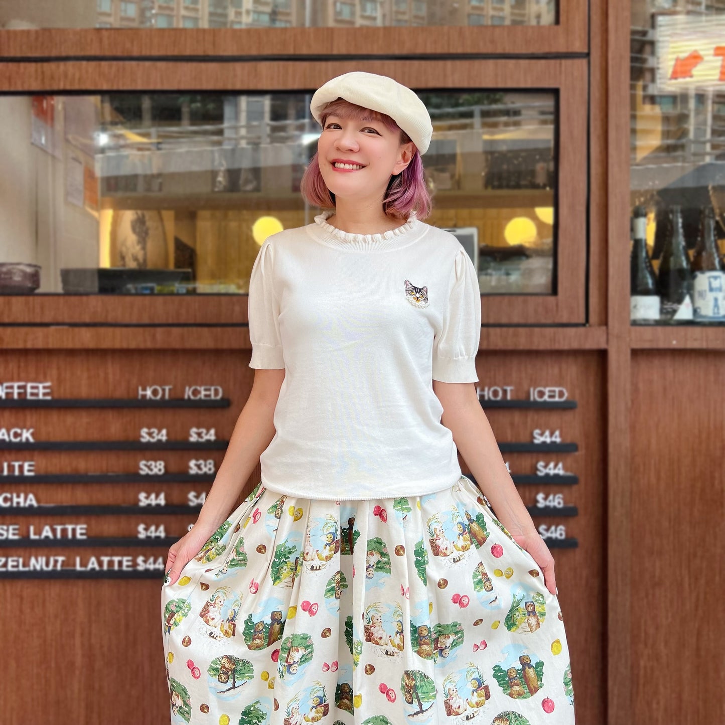 Picnic cats midi skirt