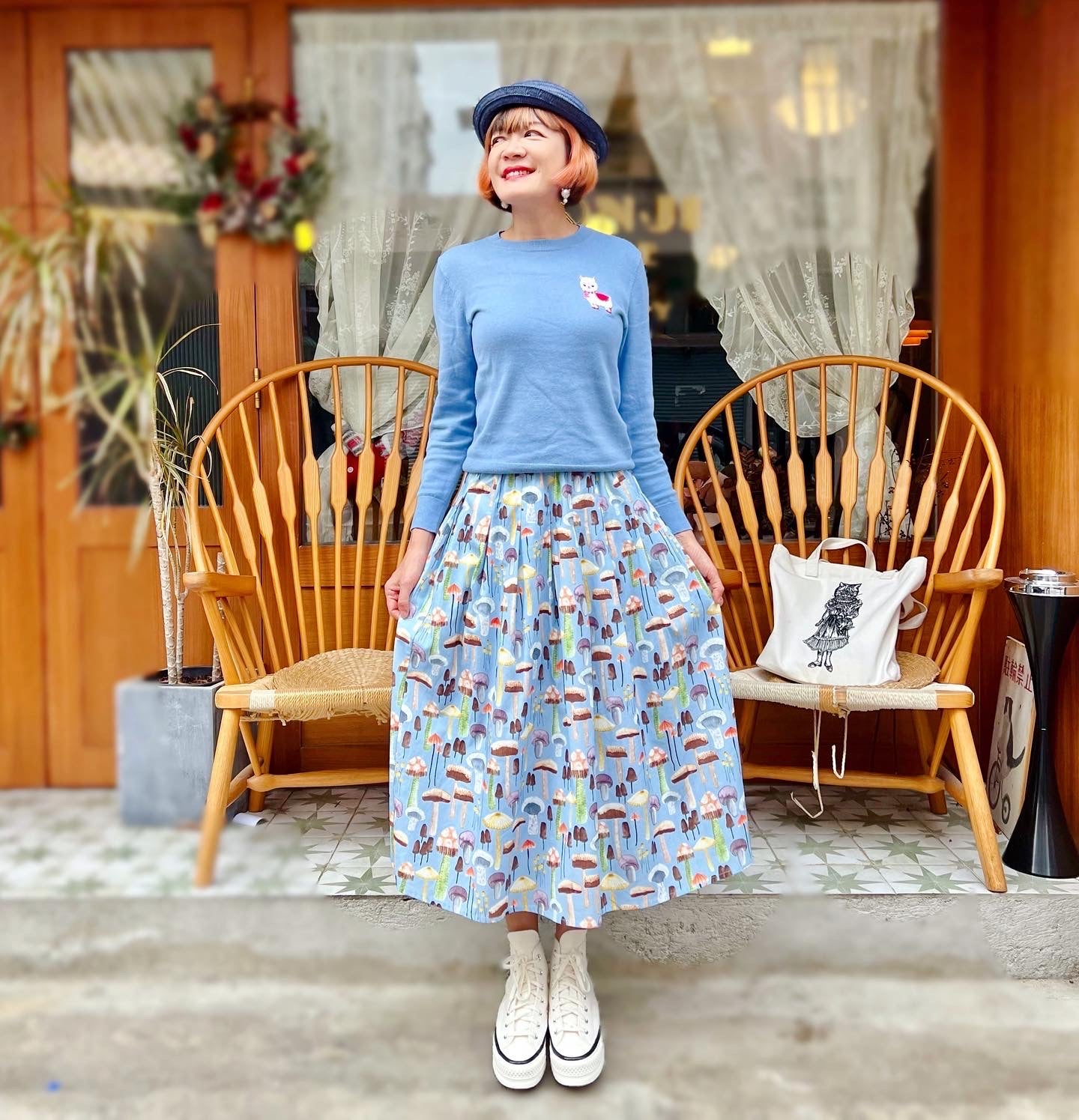 Mushrooms falling from sky midi skirt