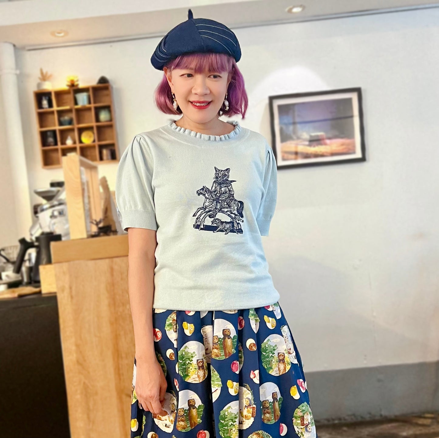 Picnic cats midi skirt