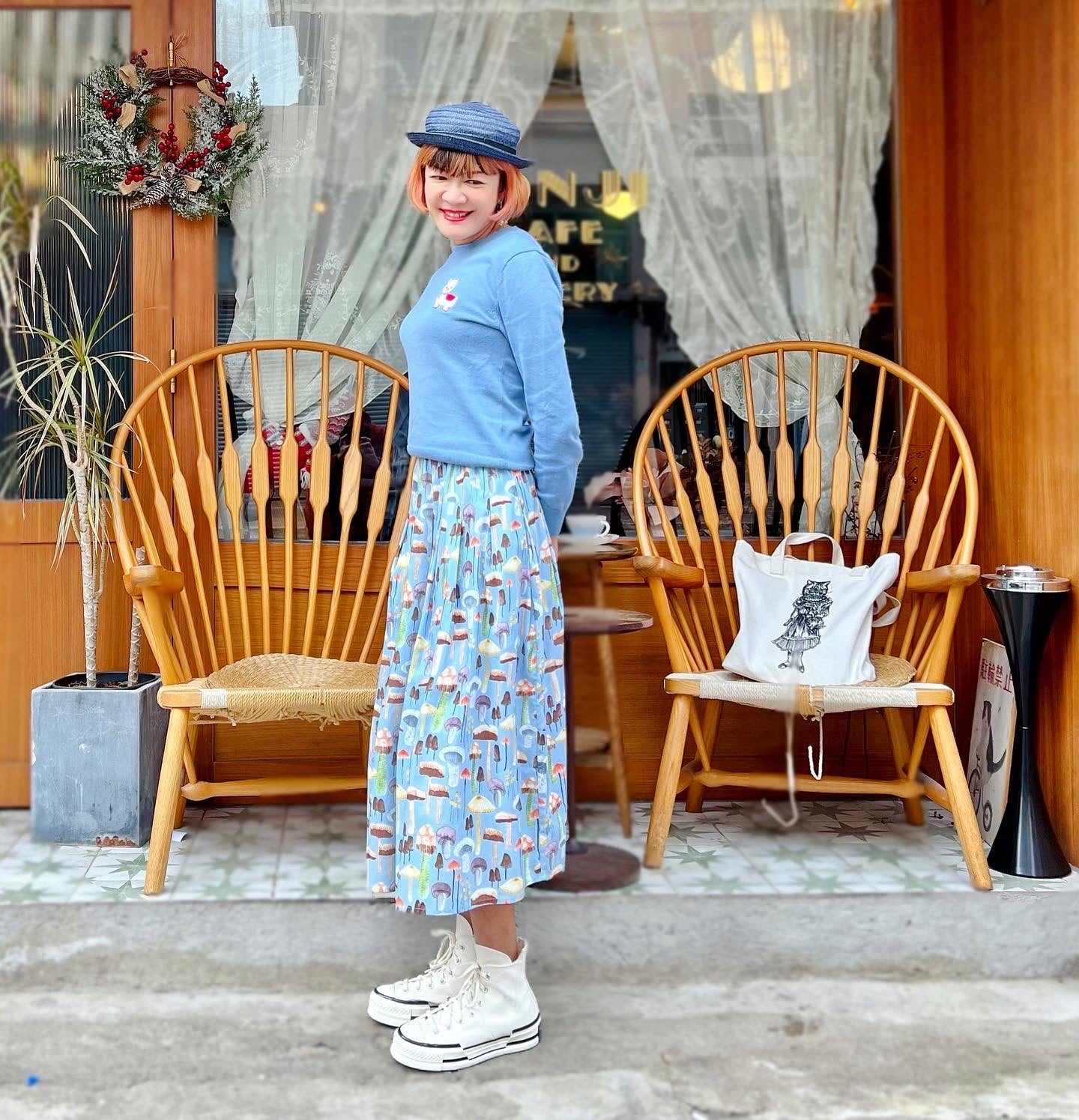 Mushrooms falling from sky midi skirt