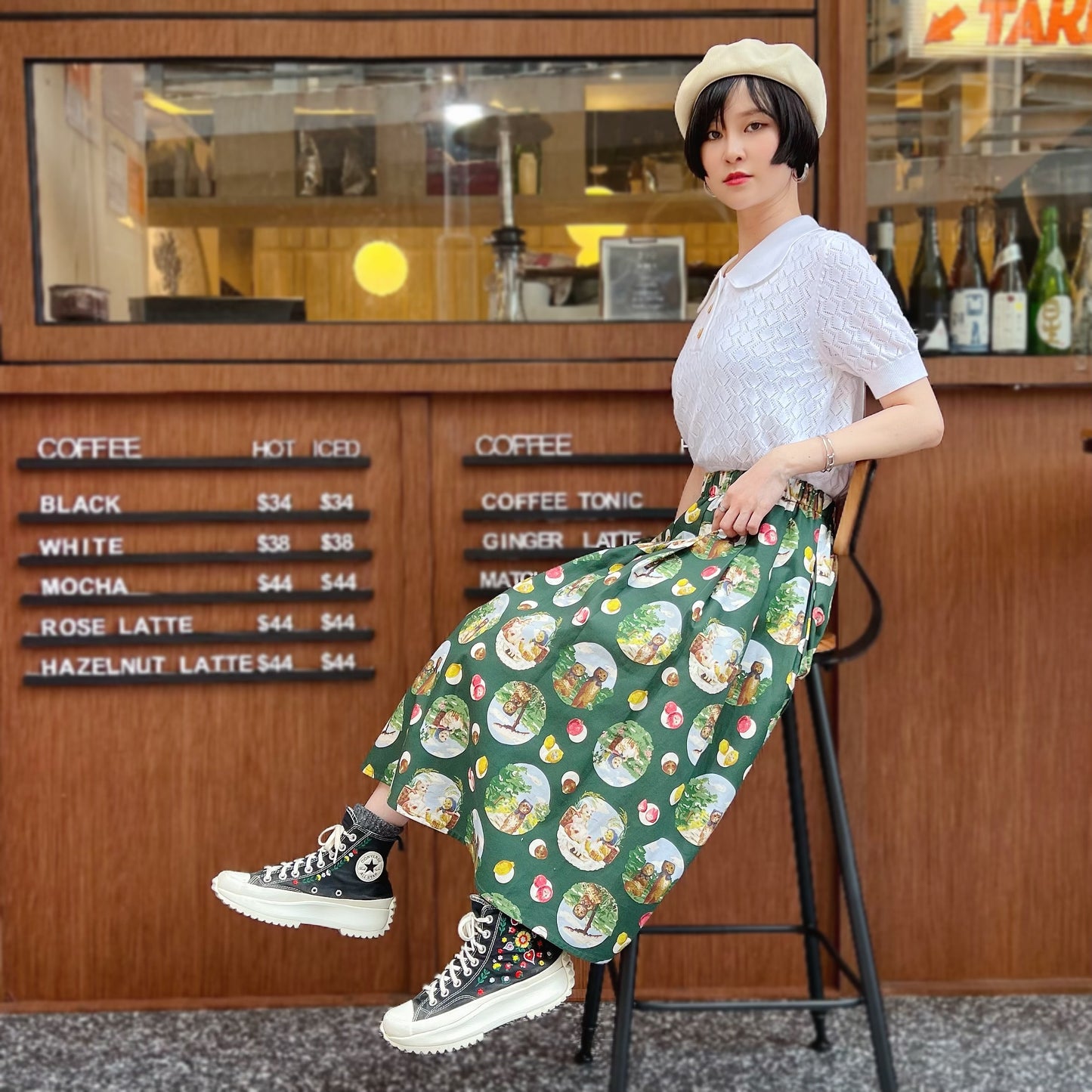Picnic cats midi skirt