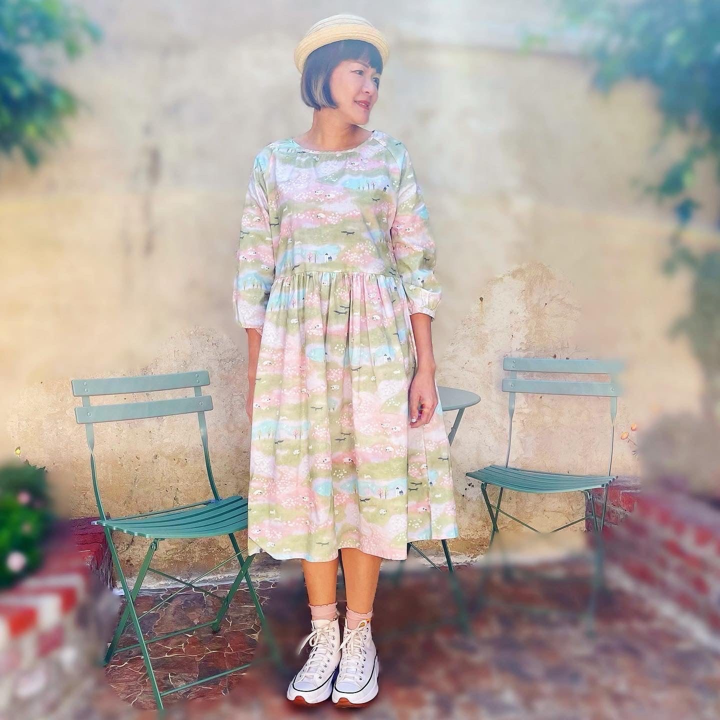 Spring Slope And Sheep Loose Fit Dress