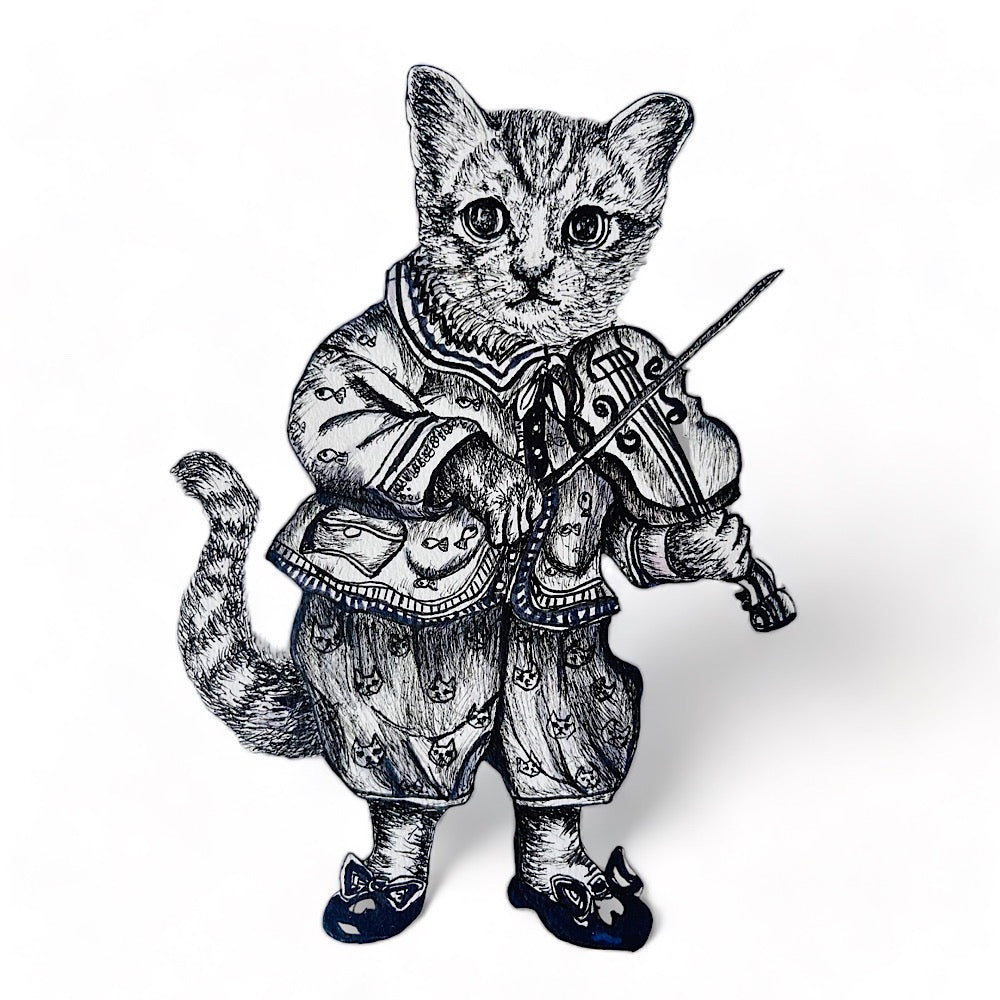 Violin Cat Embroidery T Shirt