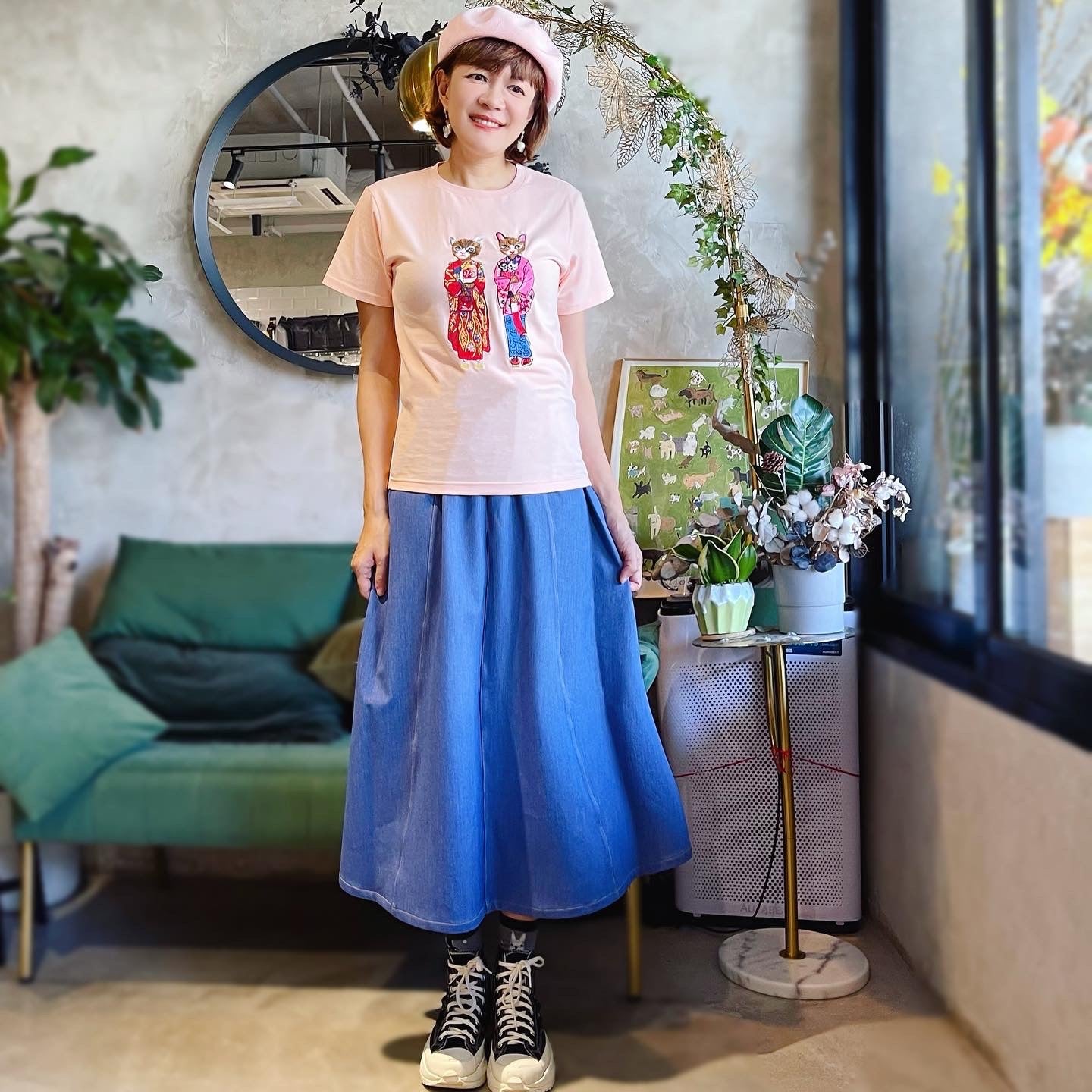 Kimono Cat Embroidery T Shirt