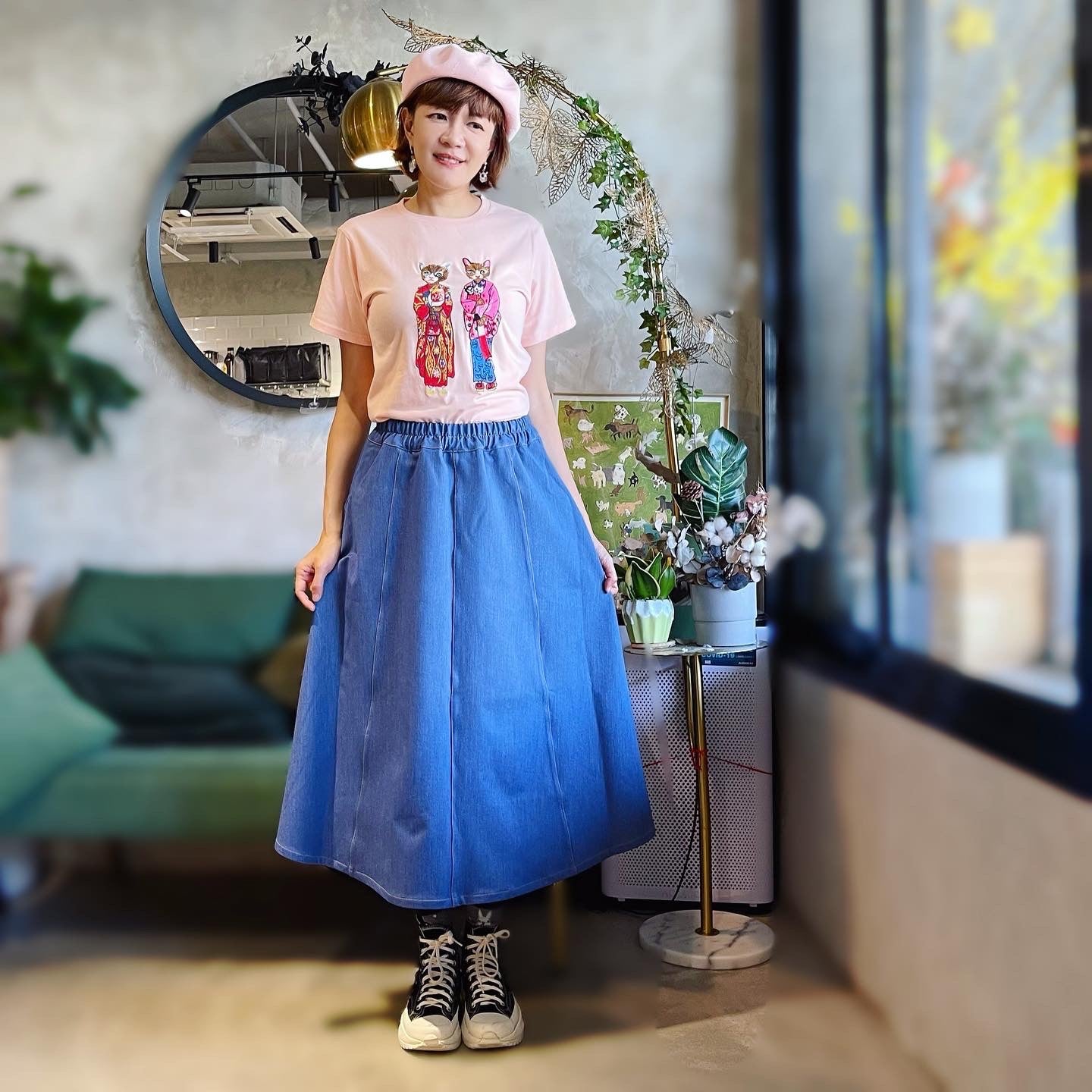 Kimono Cat Embroidery T Shirt