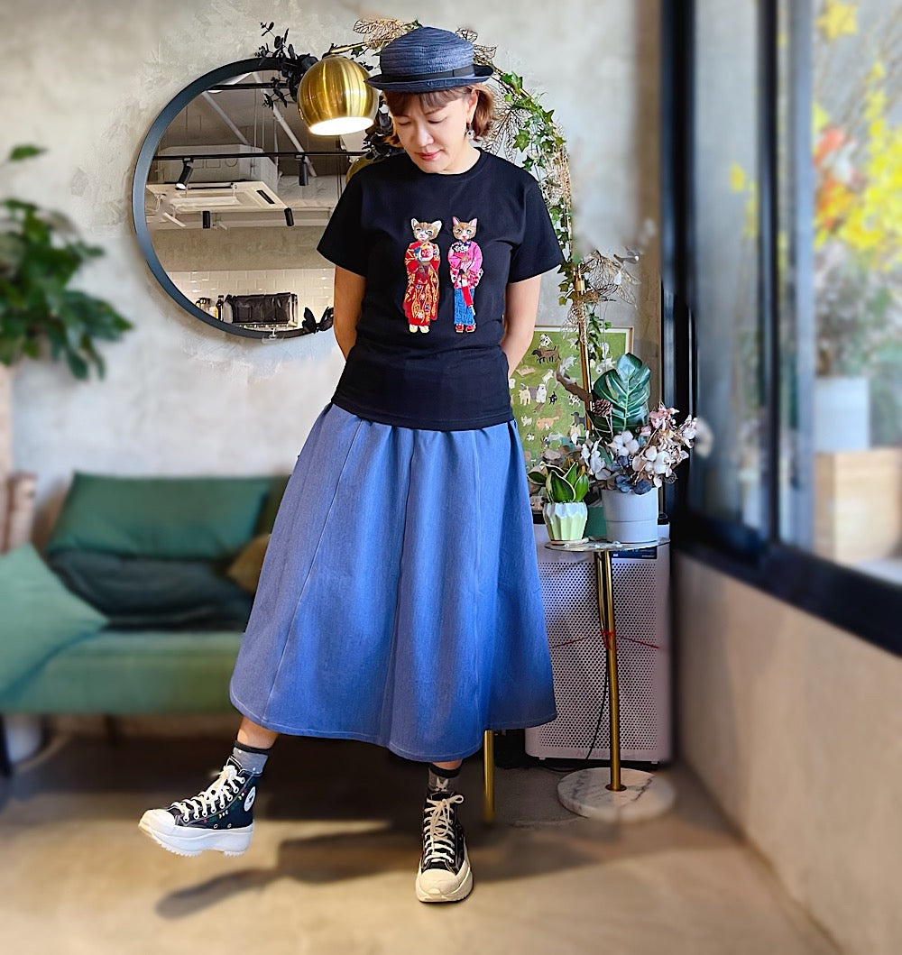 Kimono Cat Embroidery T Shirt