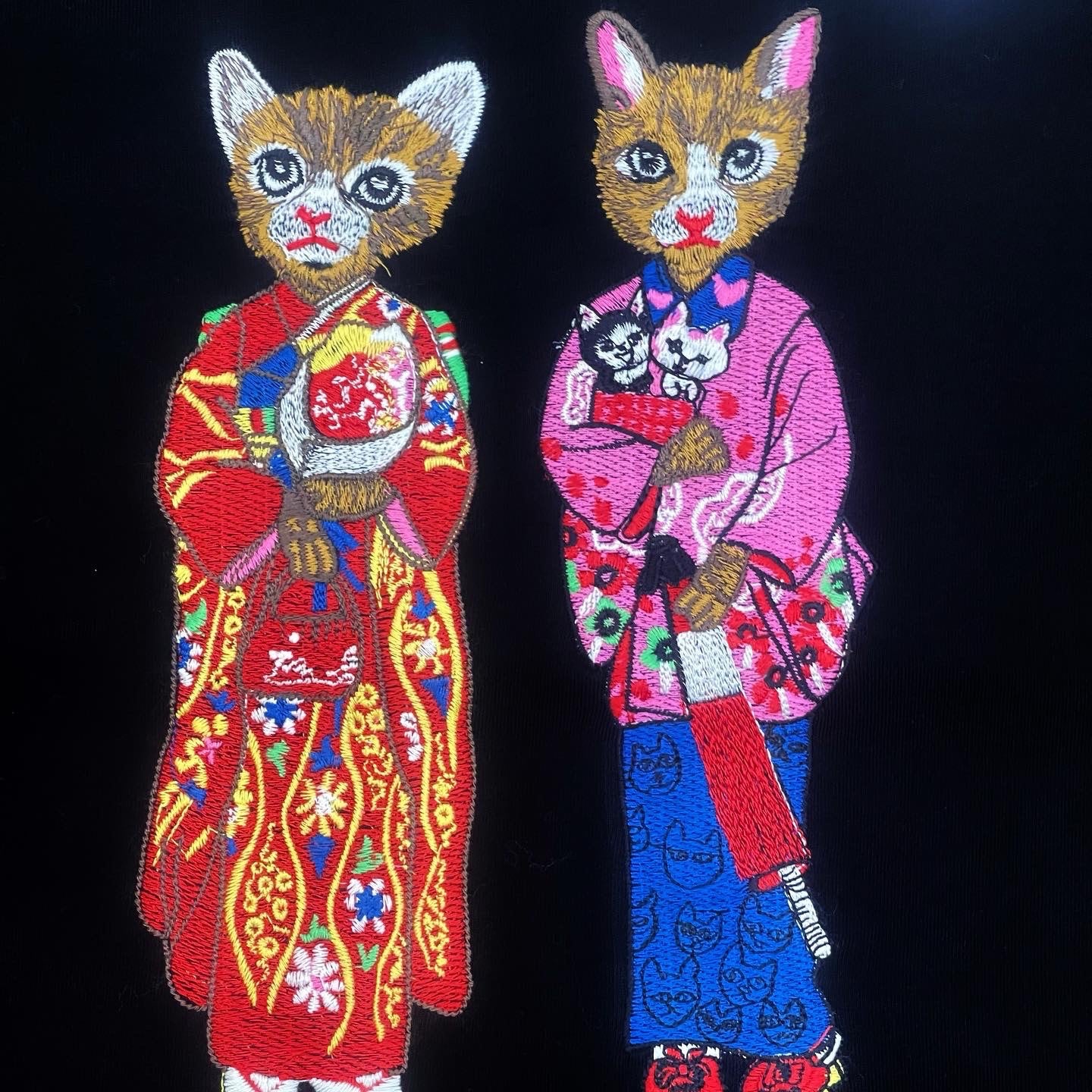 Kimono Cat Embroidery T Shirt