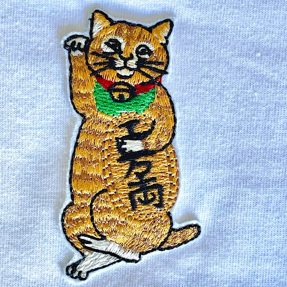 Wealthy And Lucky Cat Embroidery Tee