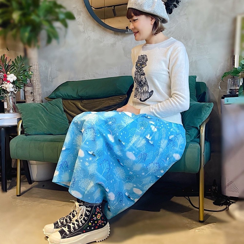 Dreamy Blue Swan Lake Midi Skirt
