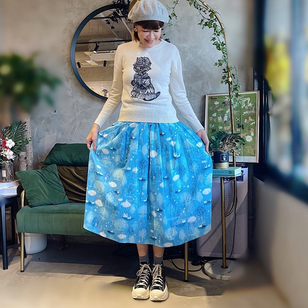 Dreamy Blue Swan Lake Midi Skirt