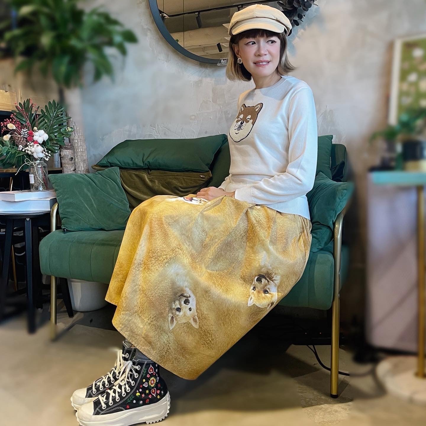 Happy Shiba Midi Skirt