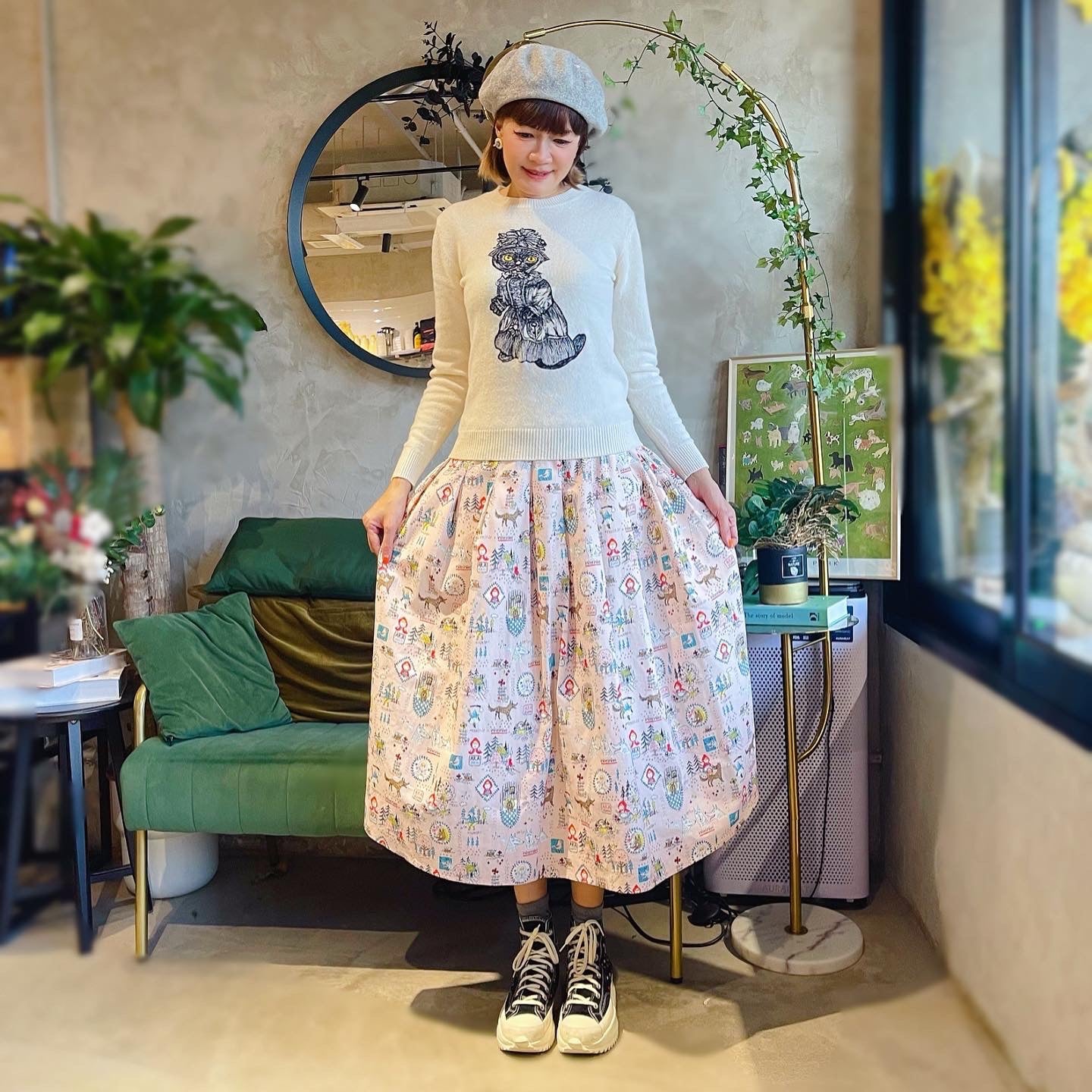 Little Red Hood And Wolf Midi Skirt