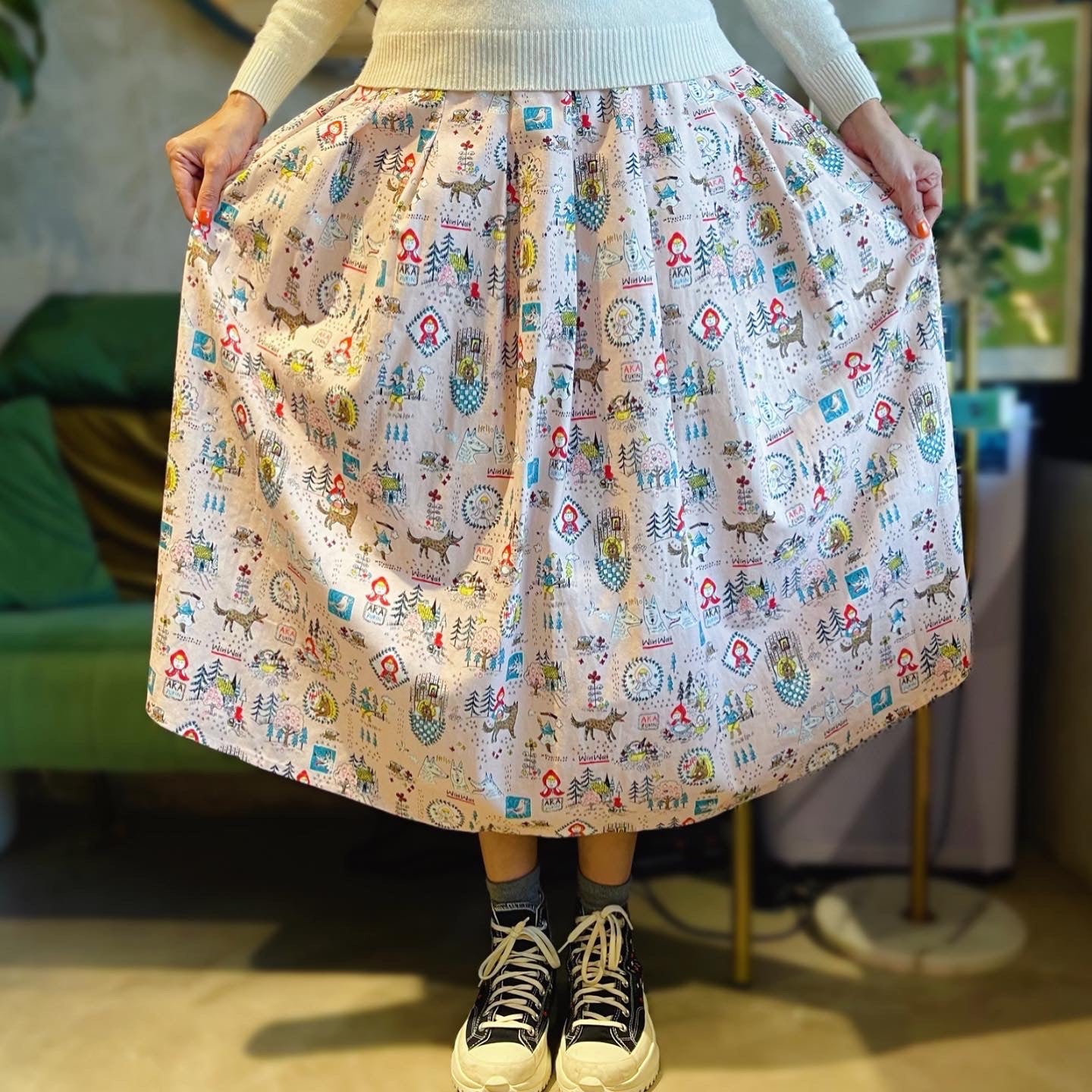 Little Red Hood And Wolf Midi Skirt
