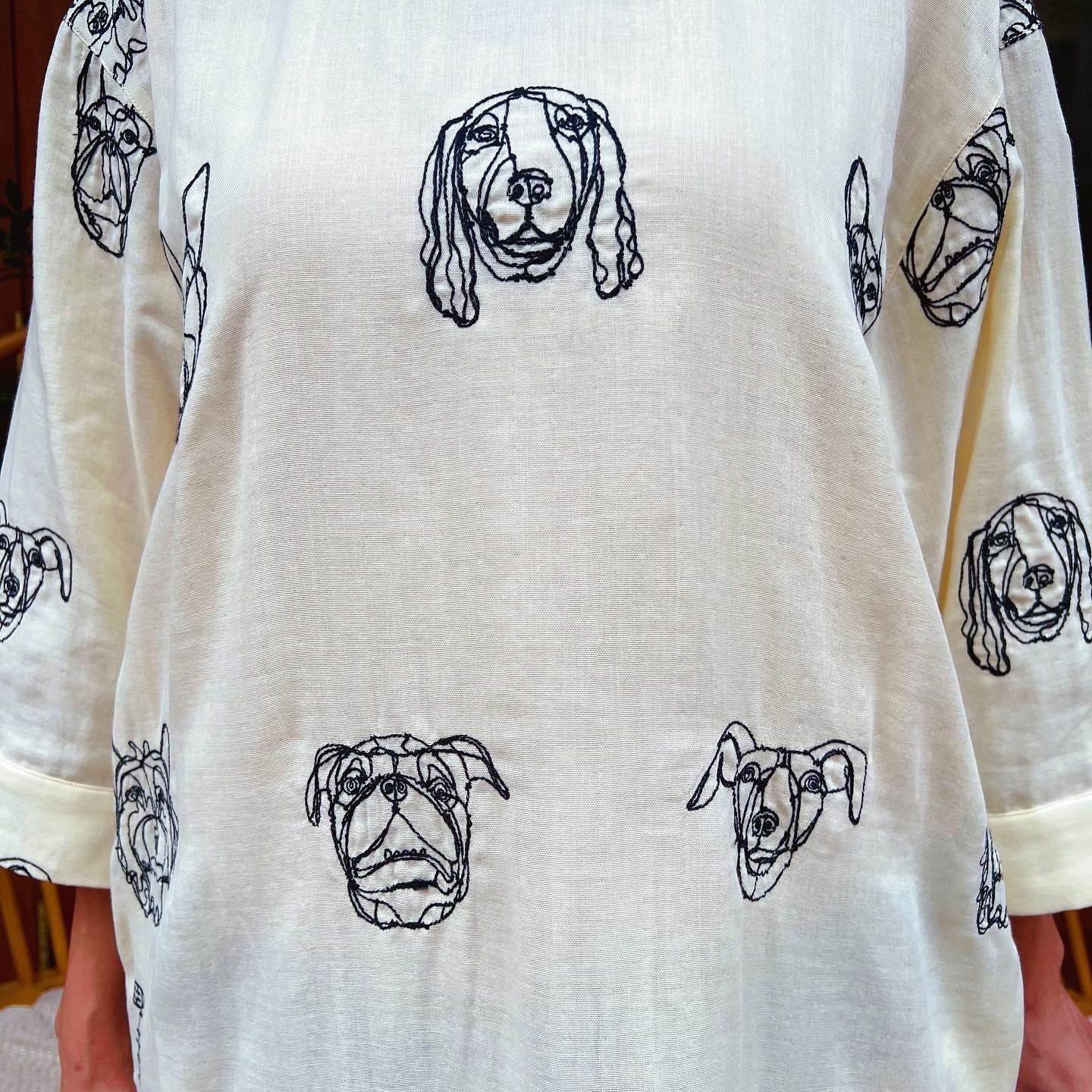 Nippon Dogs Double Gauze Cotton Embroidery Dress