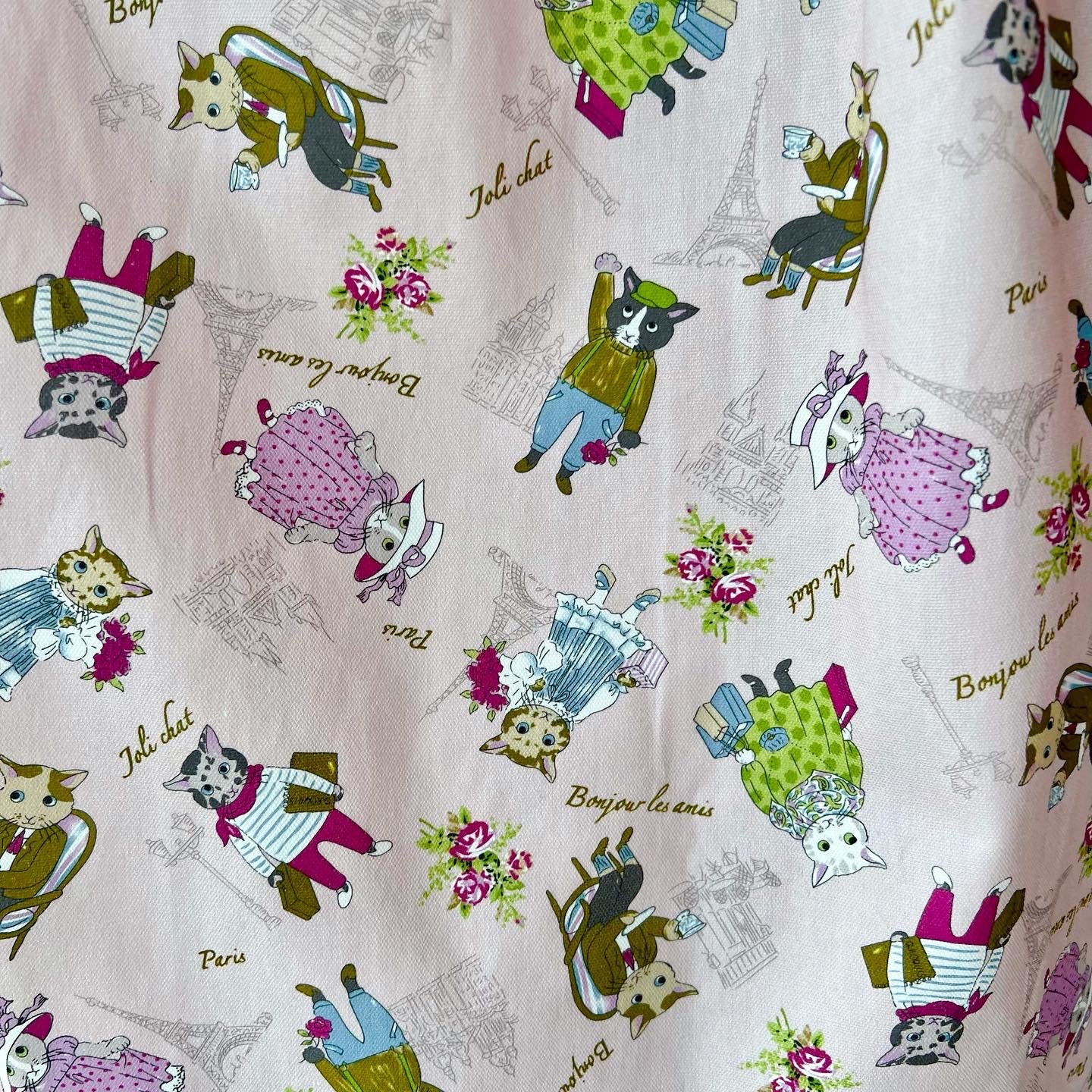 Paris cat Oxford fabric midi skirt