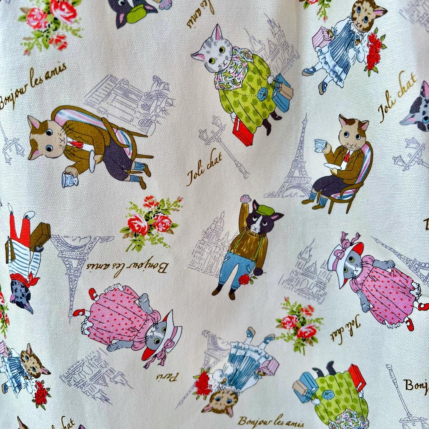 Paris cat Oxford fabric midi skirt
