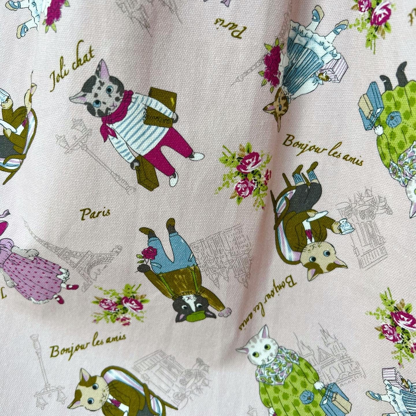 Paris cat Oxford fabric midi skirt