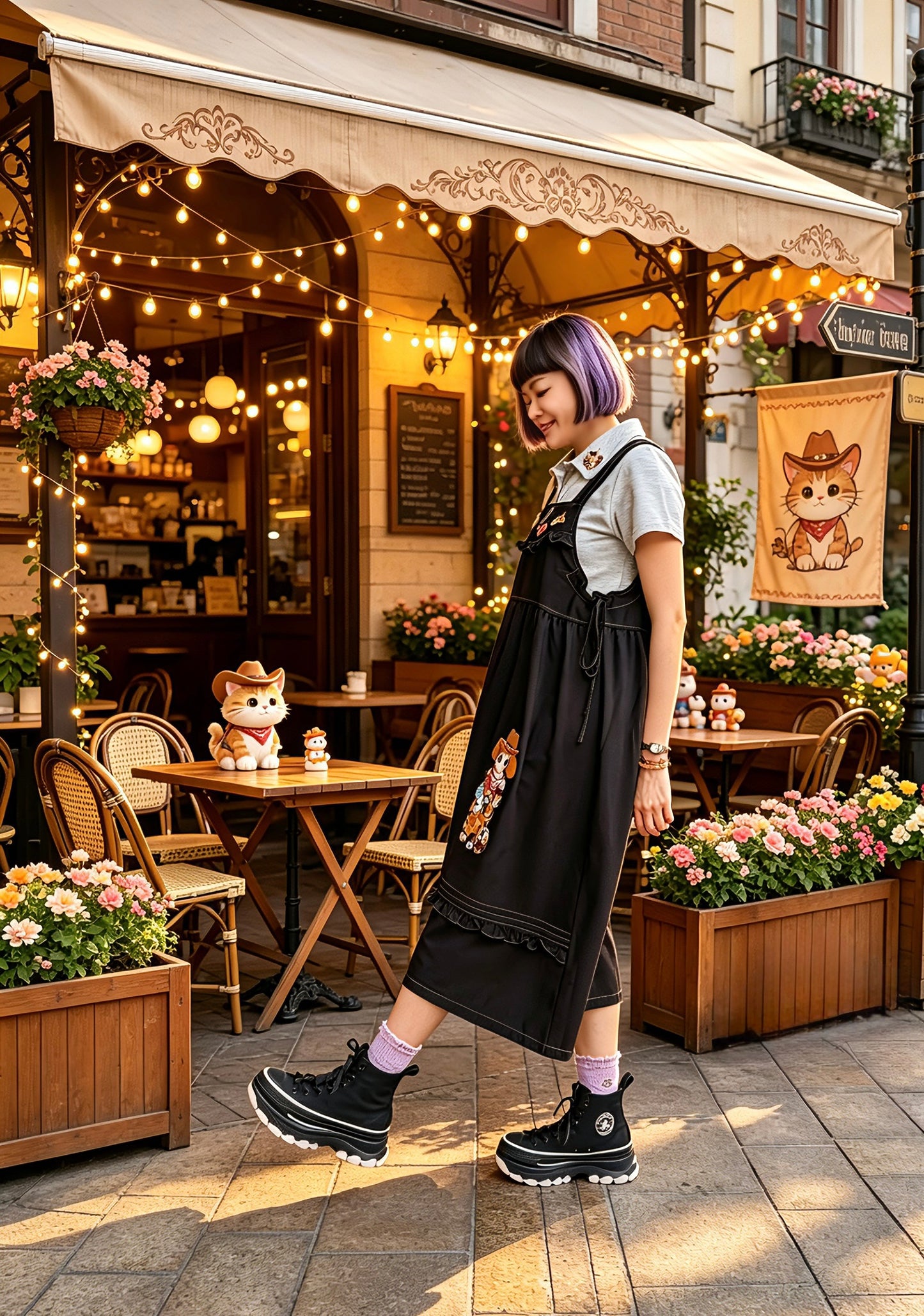 Cowboy cat denim one piece