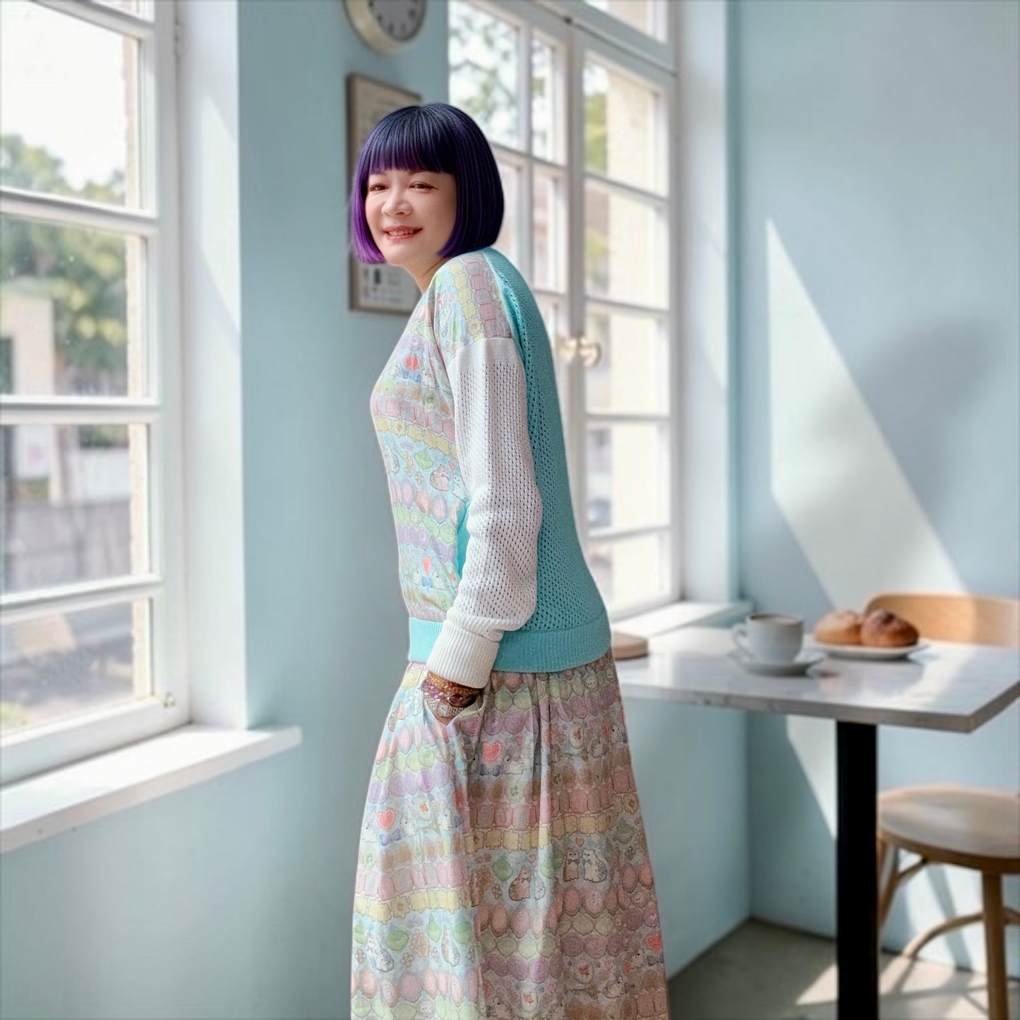 Animal jewelry pattern cotton pointelle cardigan