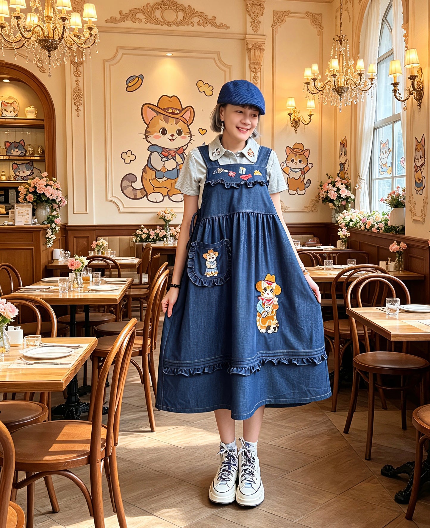 Cowboy cat denim one piece