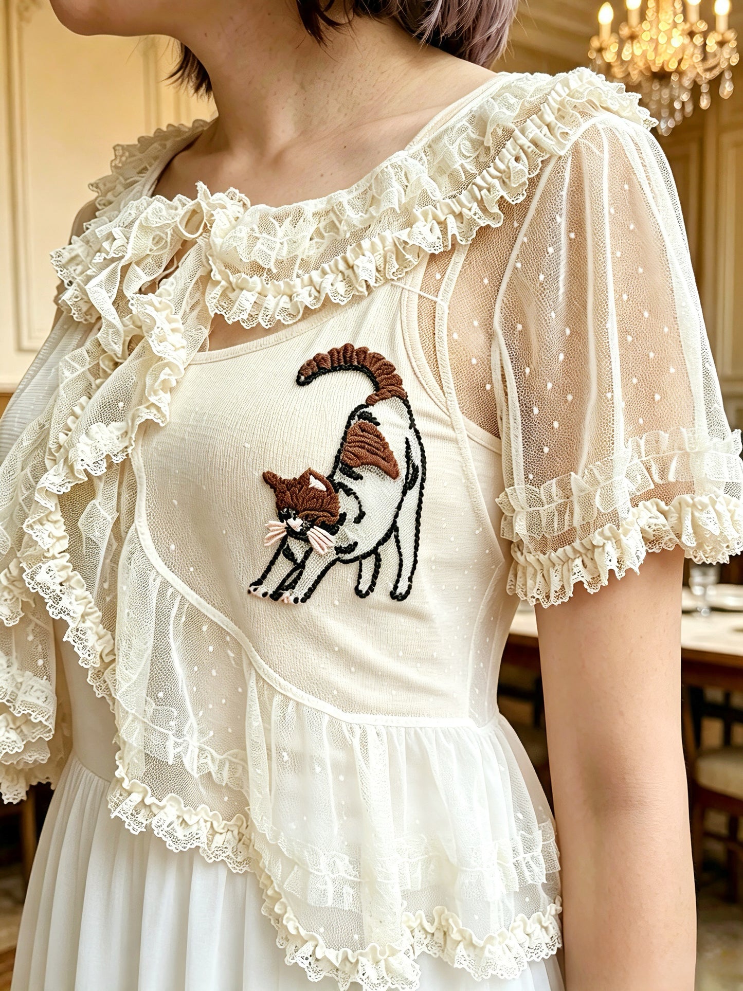 Hand embroidery cat Lolita cardigan