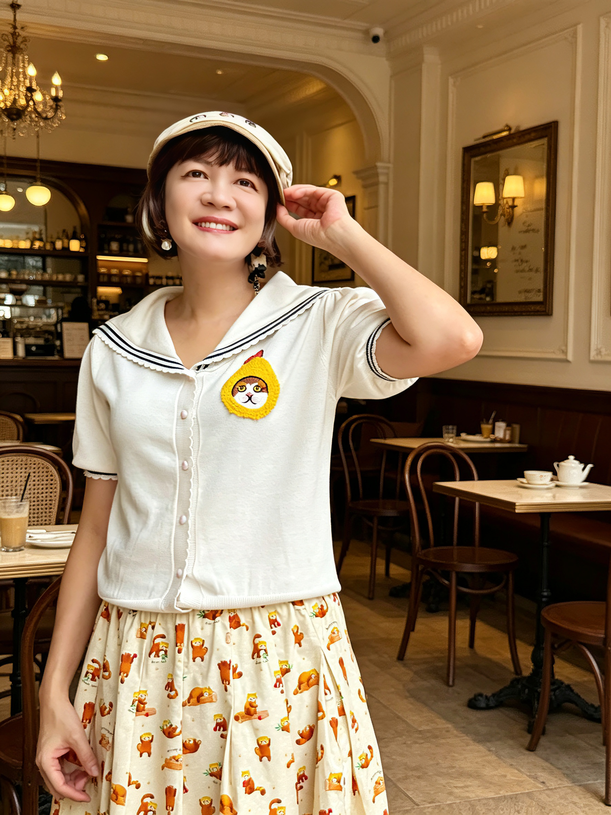 Cat embroidery sailor sweater / cardigan