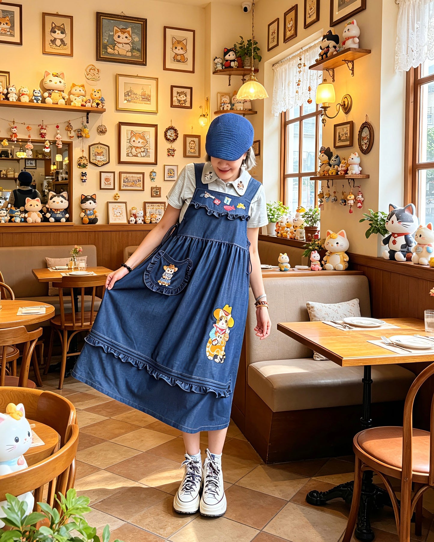 Cowboy cat denim one piece