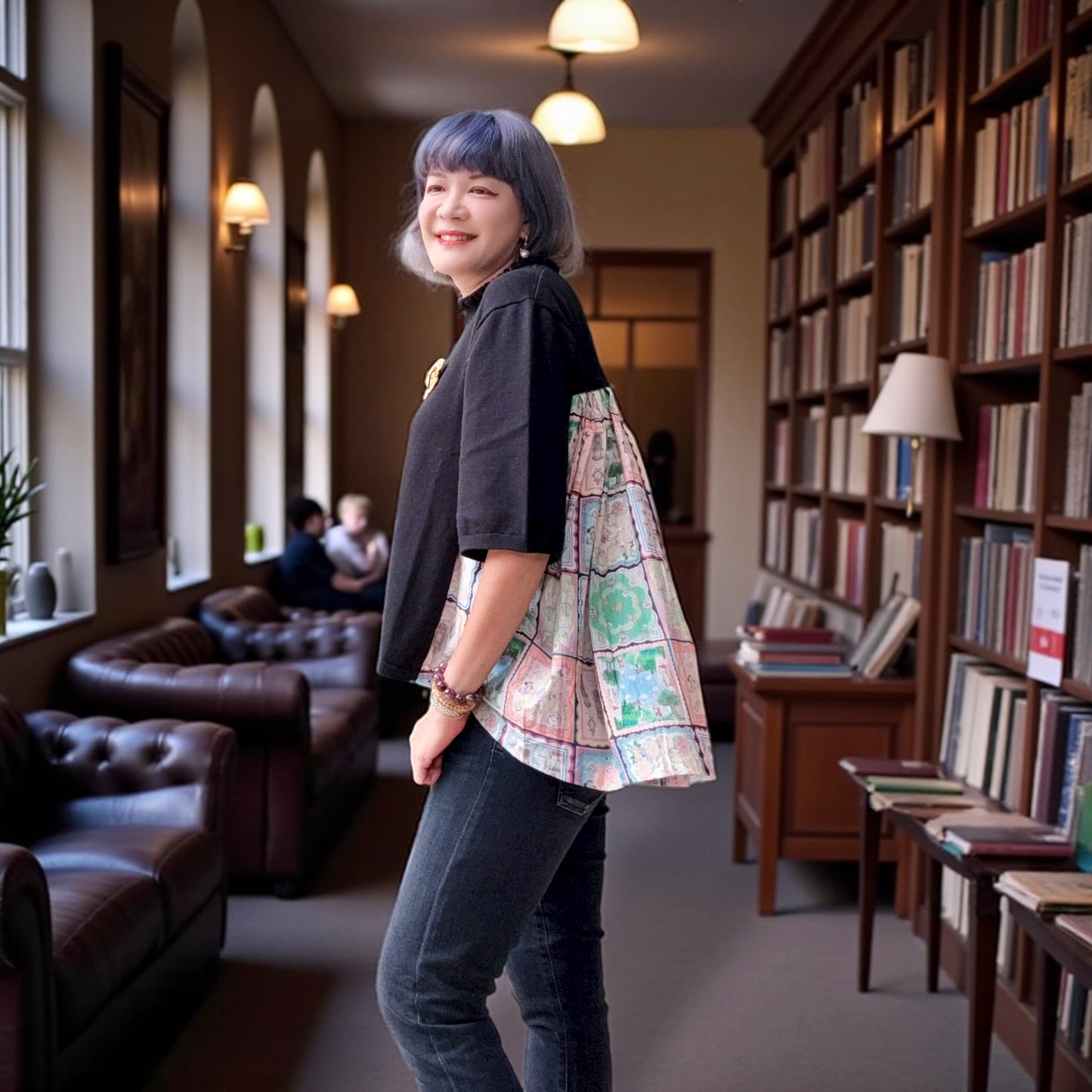 3D cutting knit + fabric top