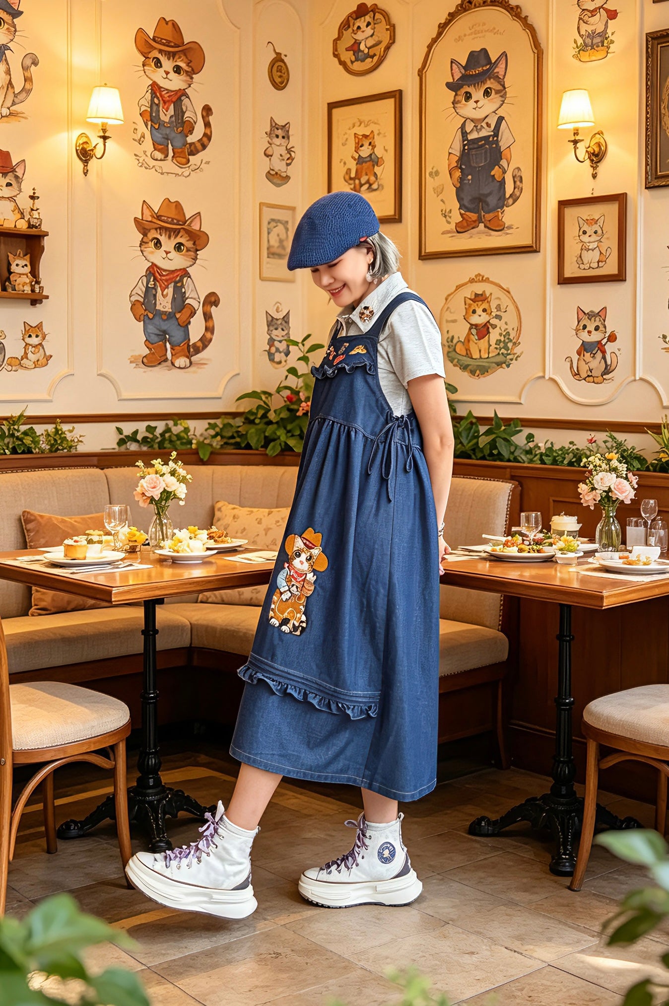 Cowboy cat denim one piece