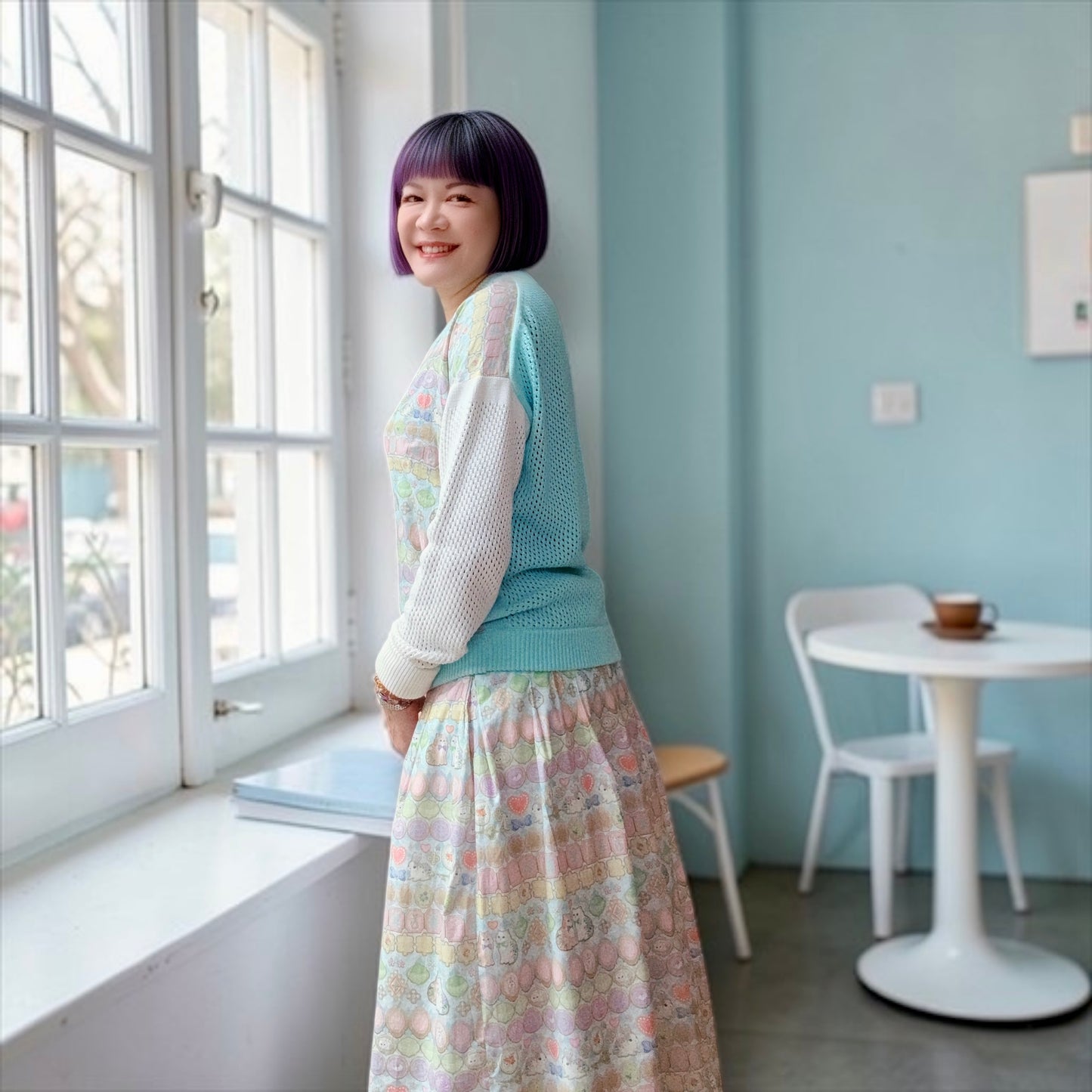 Animal jewelry pattern cotton pointelle cardigan