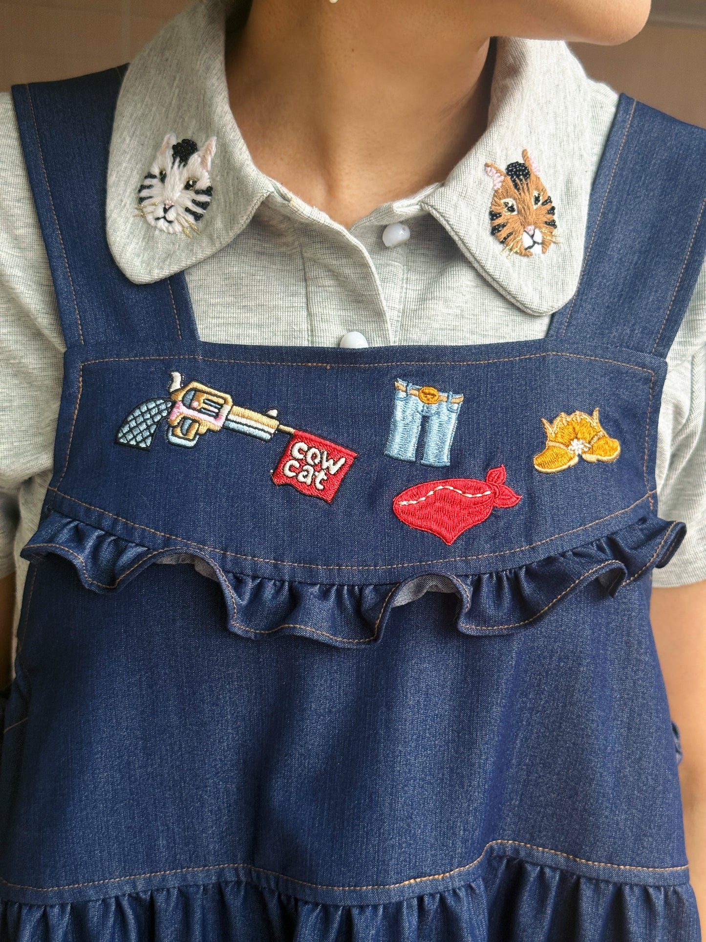Cowboy cat denim one piece