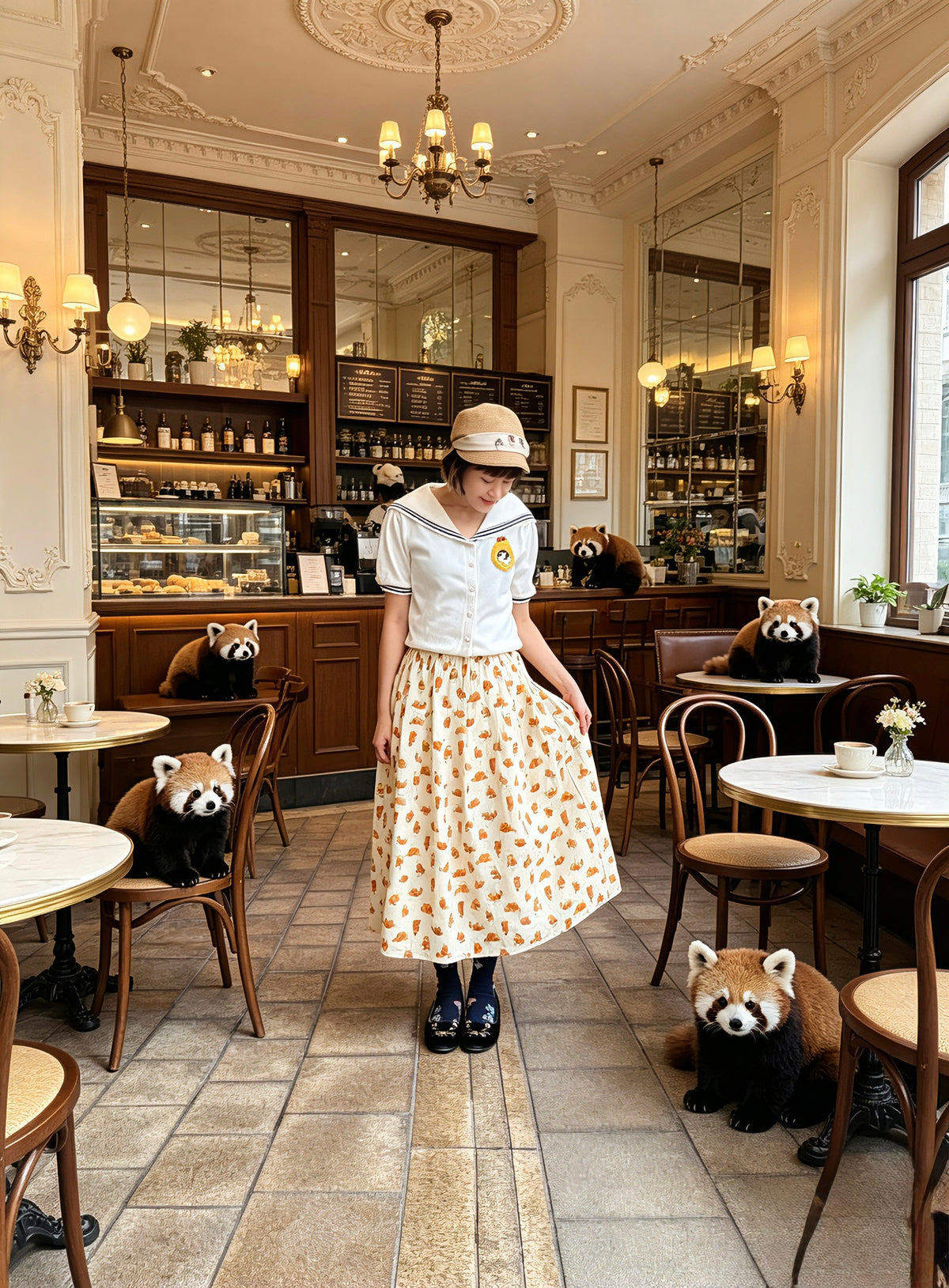 Red panda midi skirt