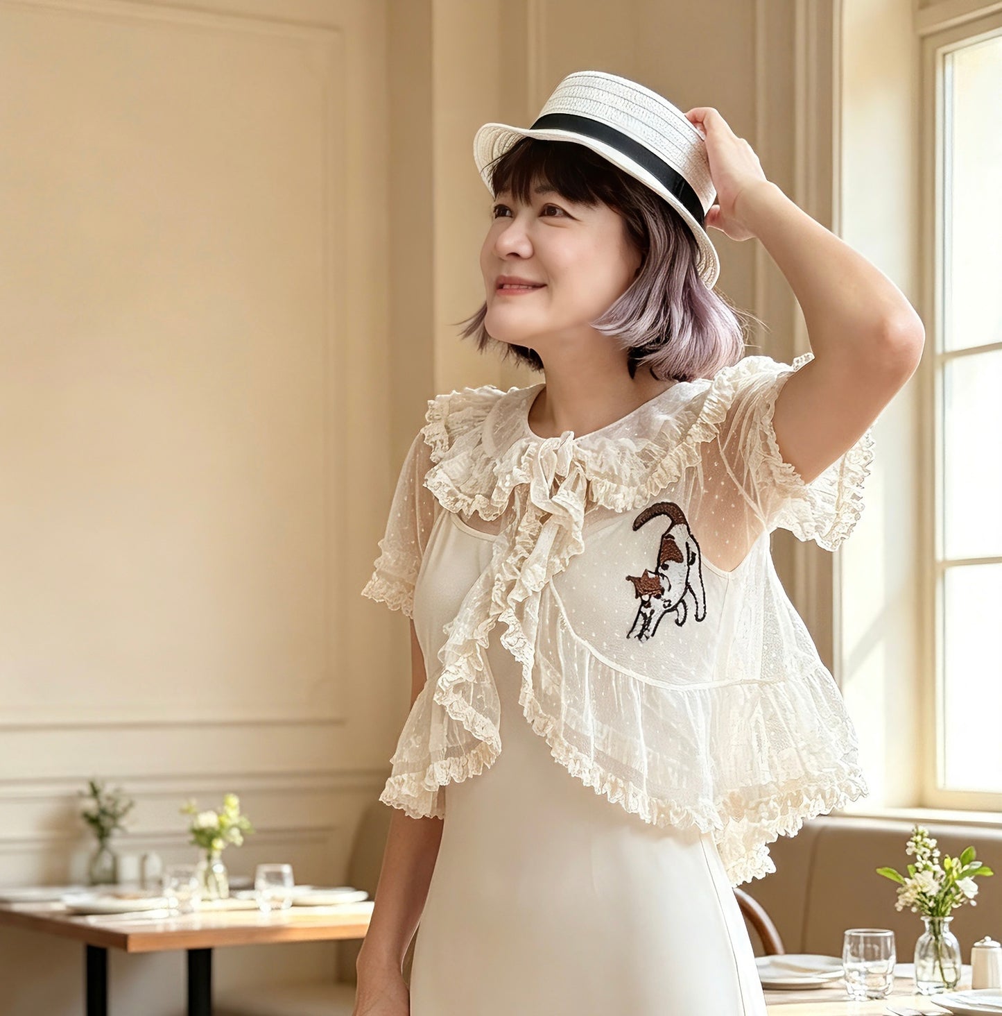 Hand embroidery cat Lolita cardigan