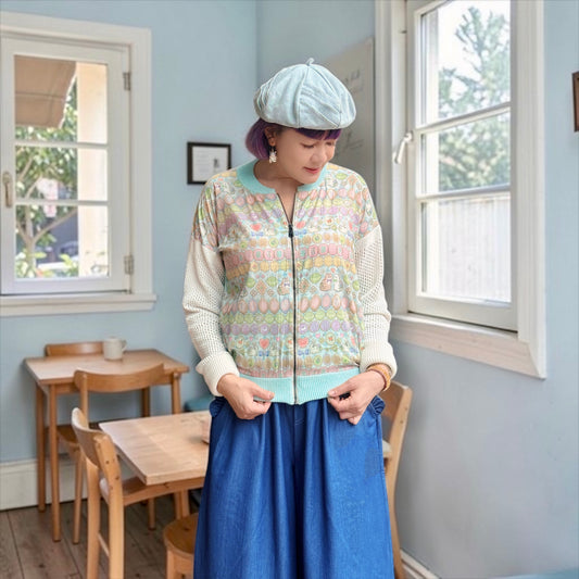 Animal jewelry pattern cotton pointelle cardigan