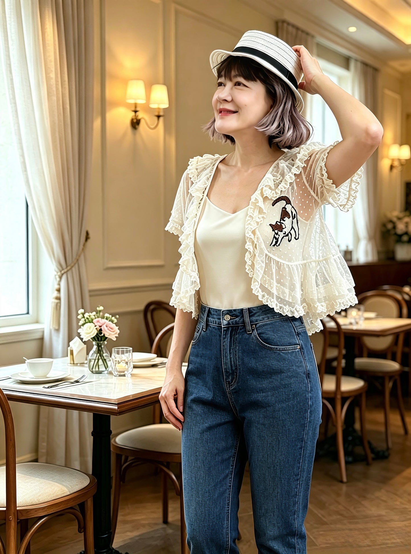 Hand embroidery cat Lolita cardigan