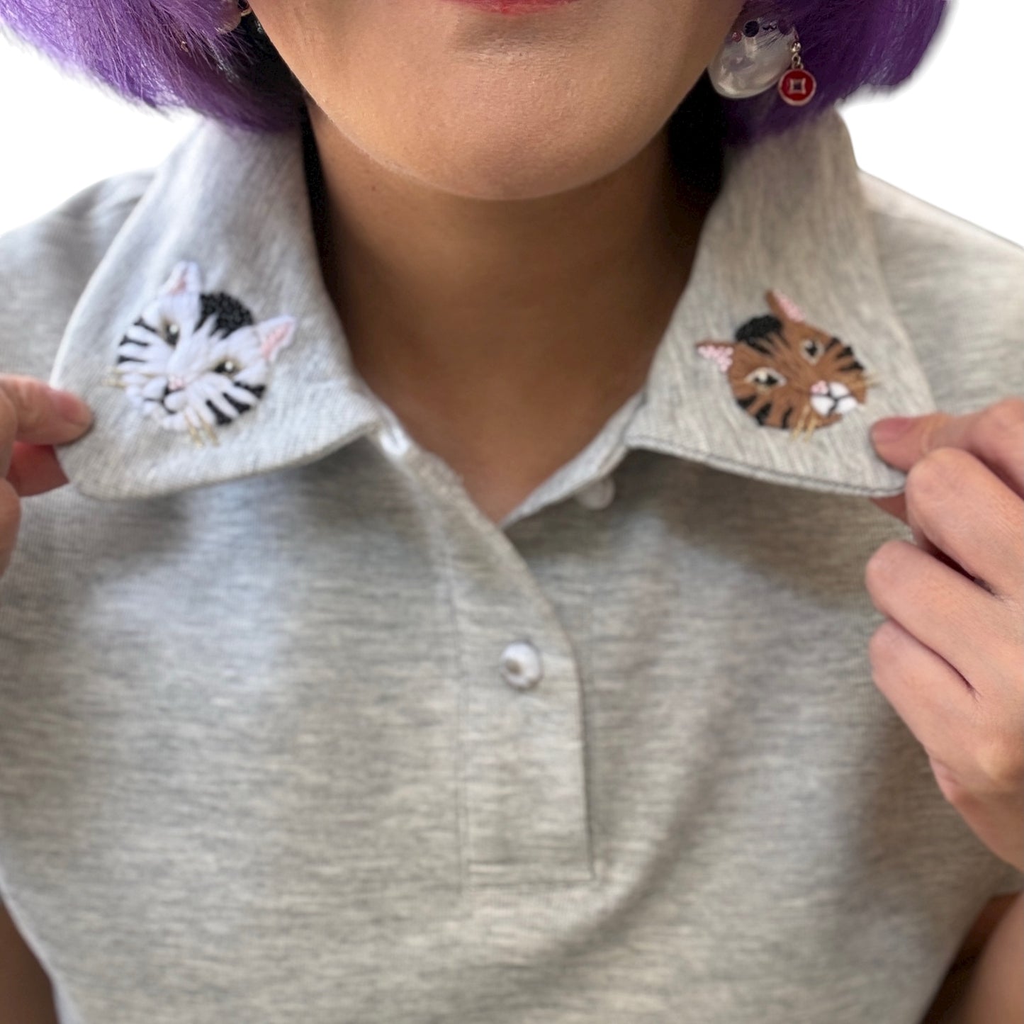 Cat beading and embroidery polo shirt