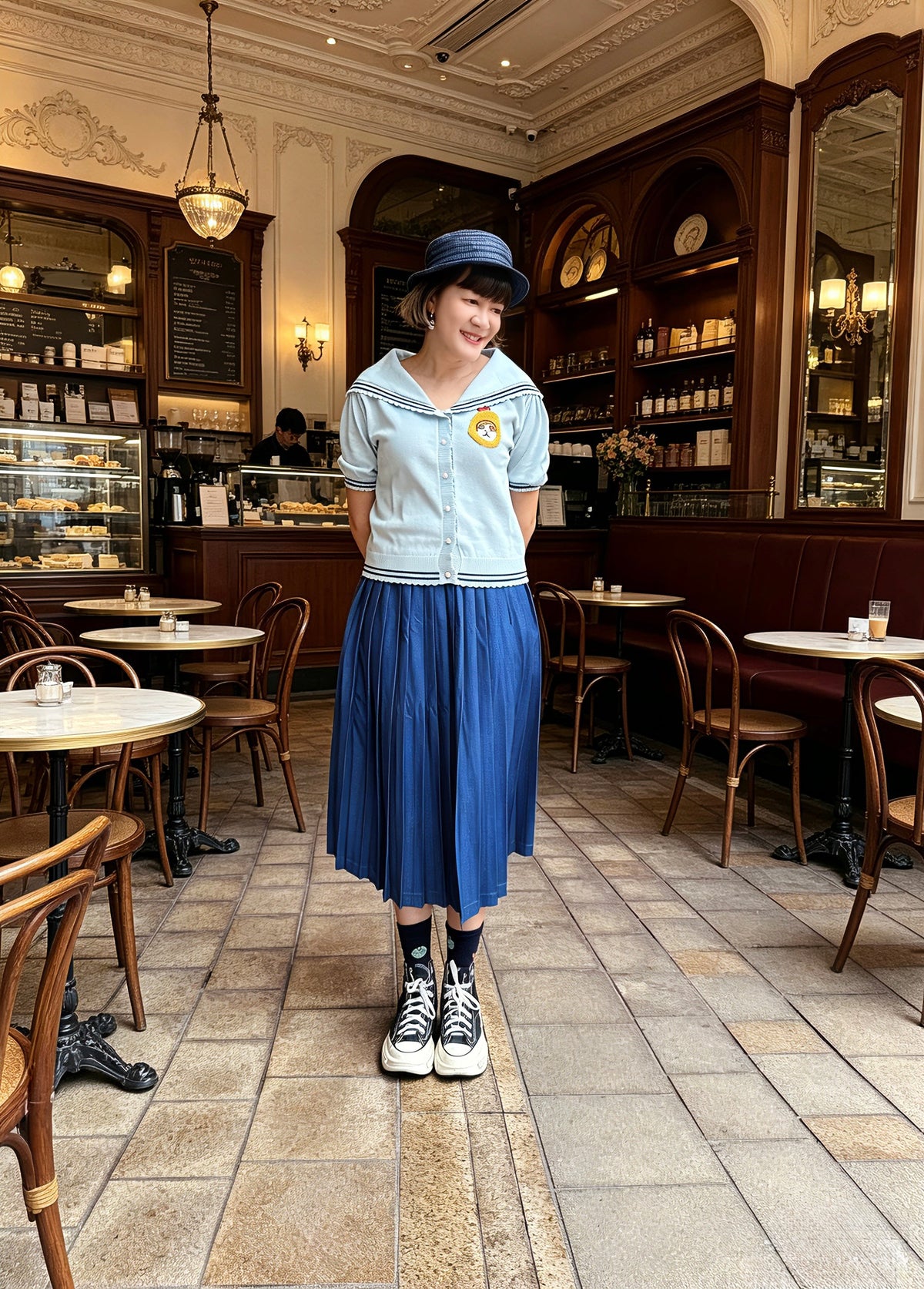 Cat embroidery sailor sweater / cardigan