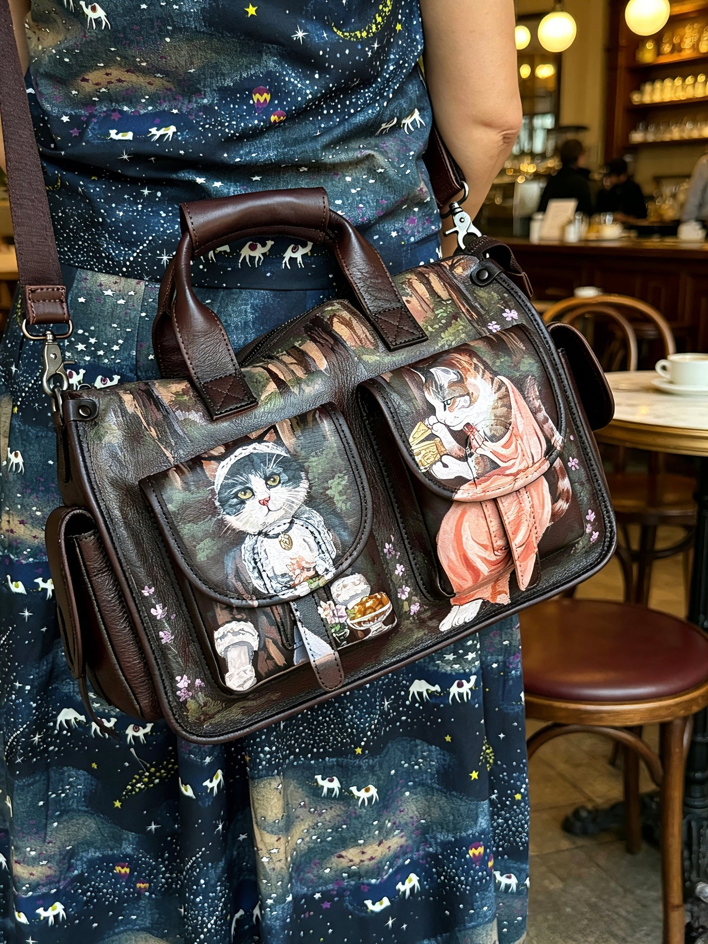 Cats in the forest leather bag
