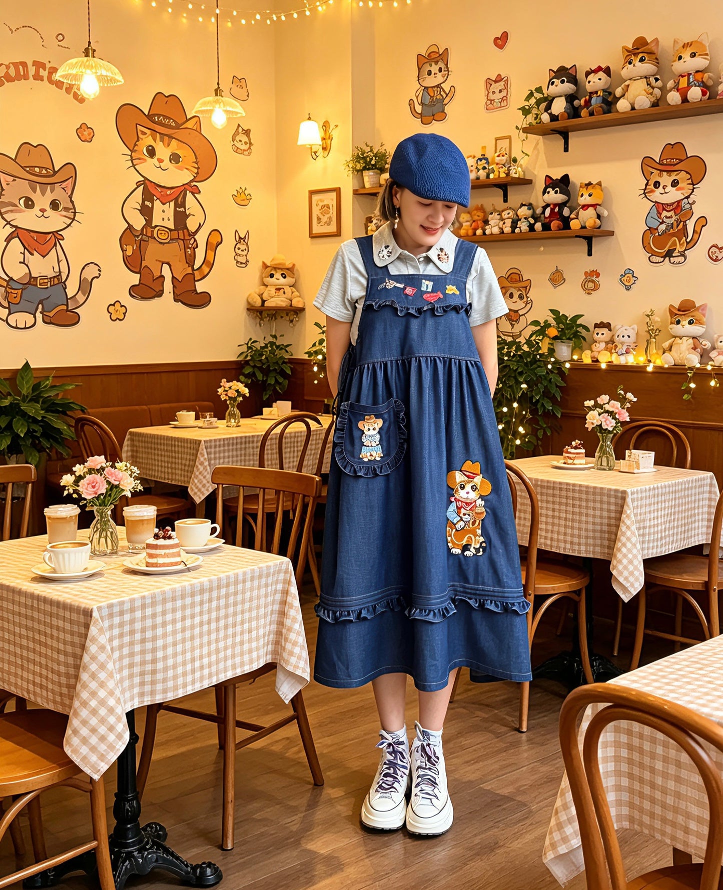 Cowboy cat denim one piece