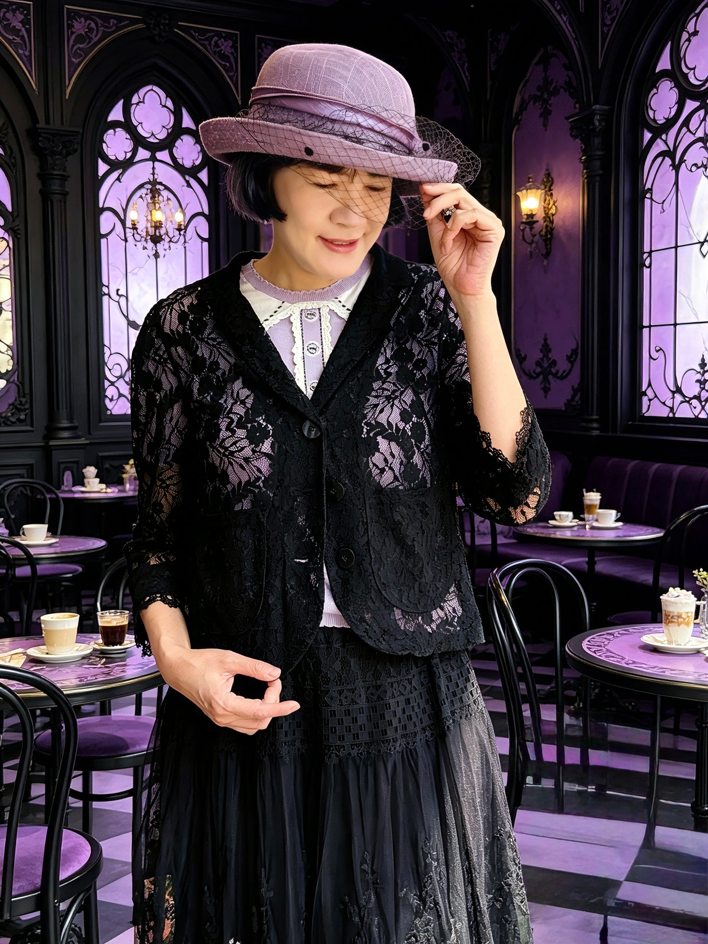 Embroidery and hand painted lace skirt