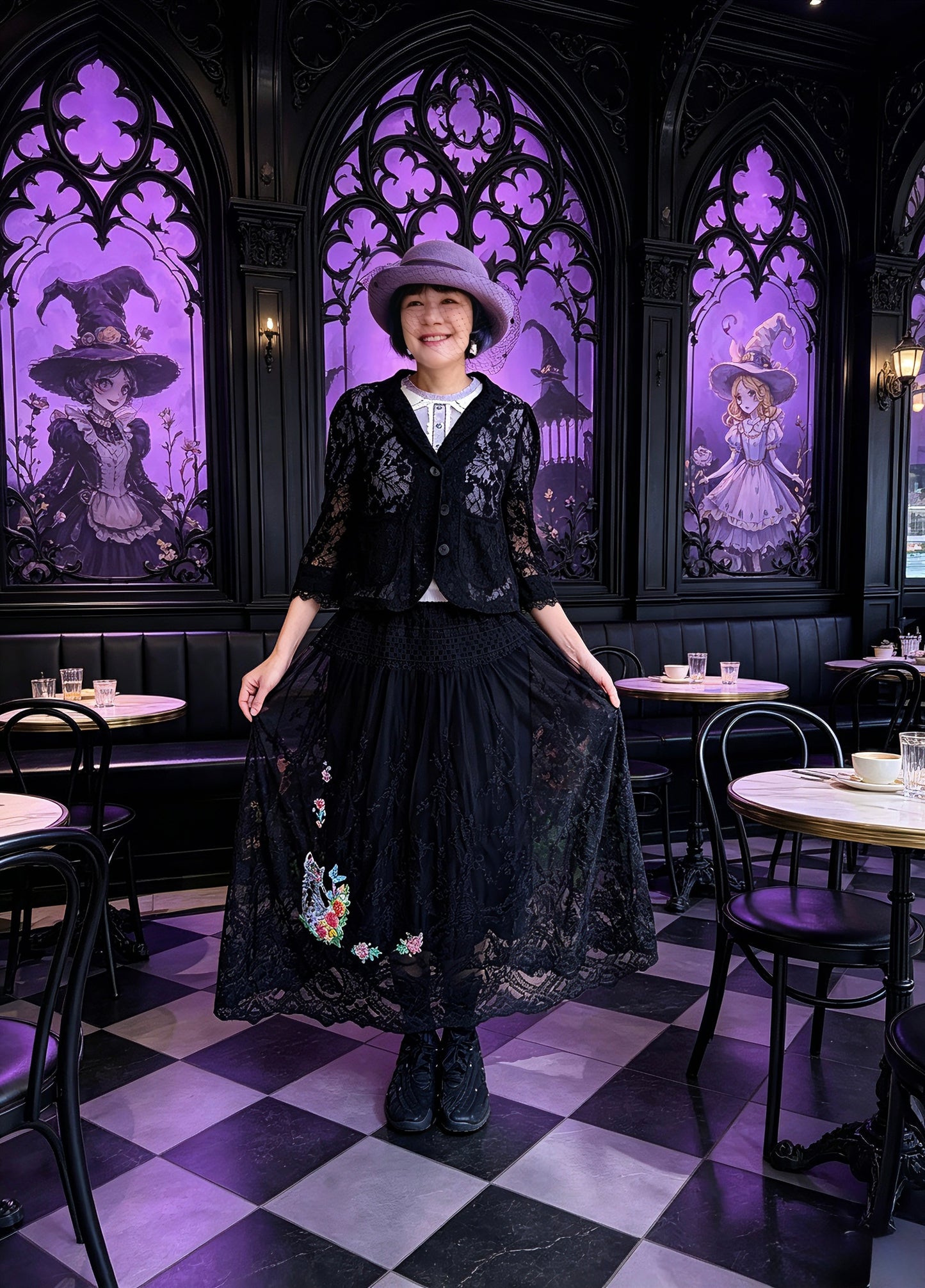 Embroidery and hand painted lace skirt