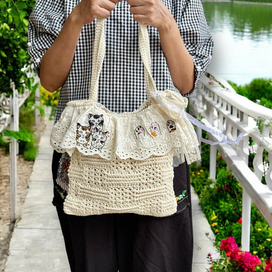 Lace crochet, lace and embroidery bag