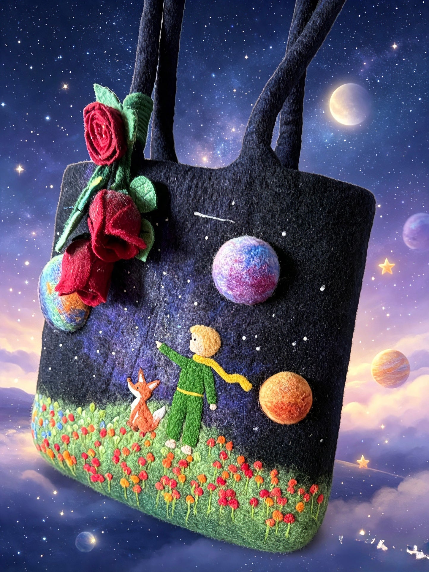 Le little prince handmade felt wool tote bag