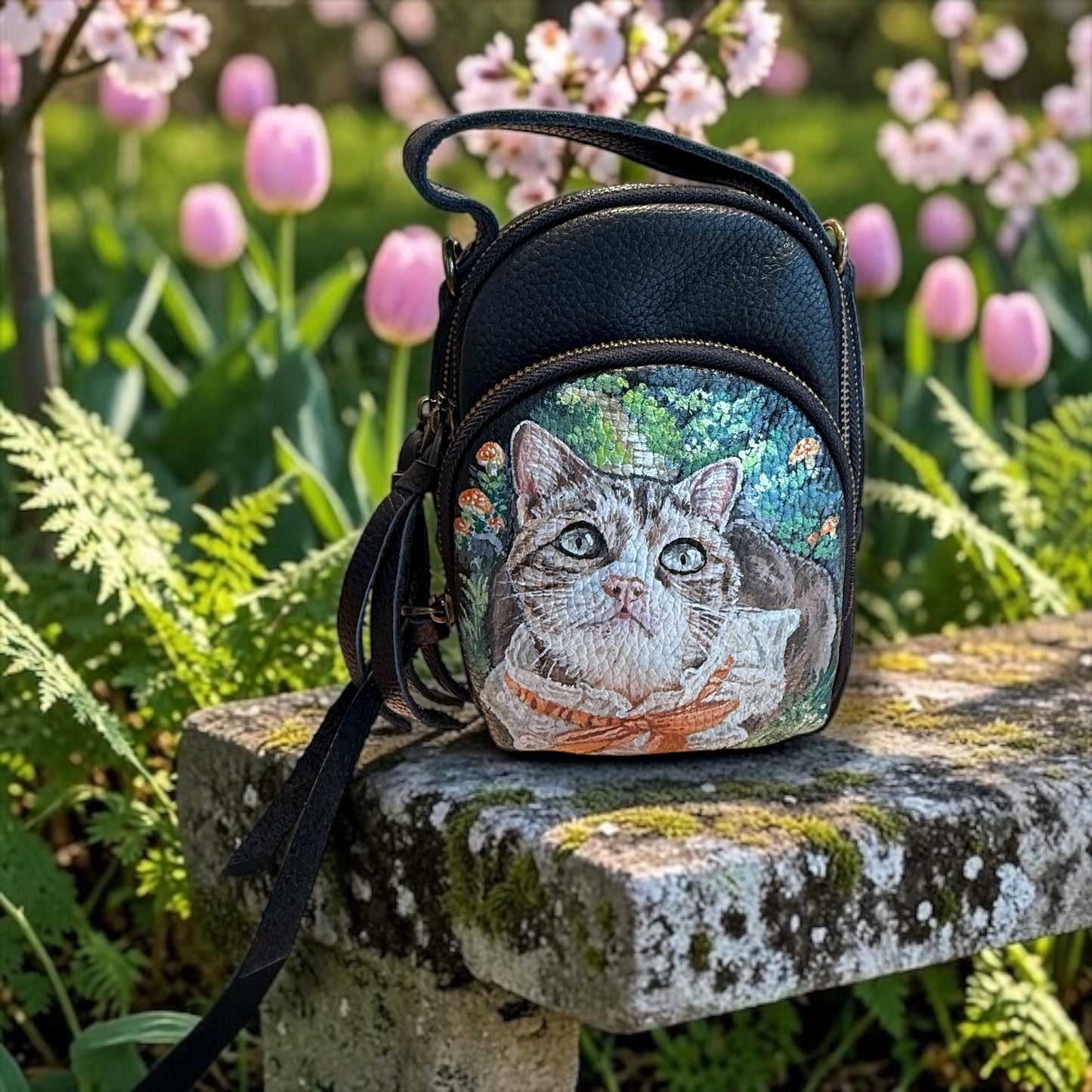 Cat painting leather bag