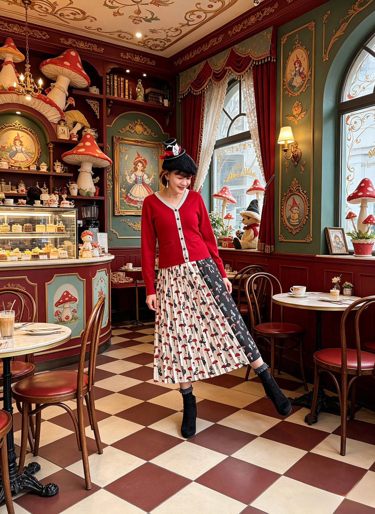 Alice and mushroom duo color skirt