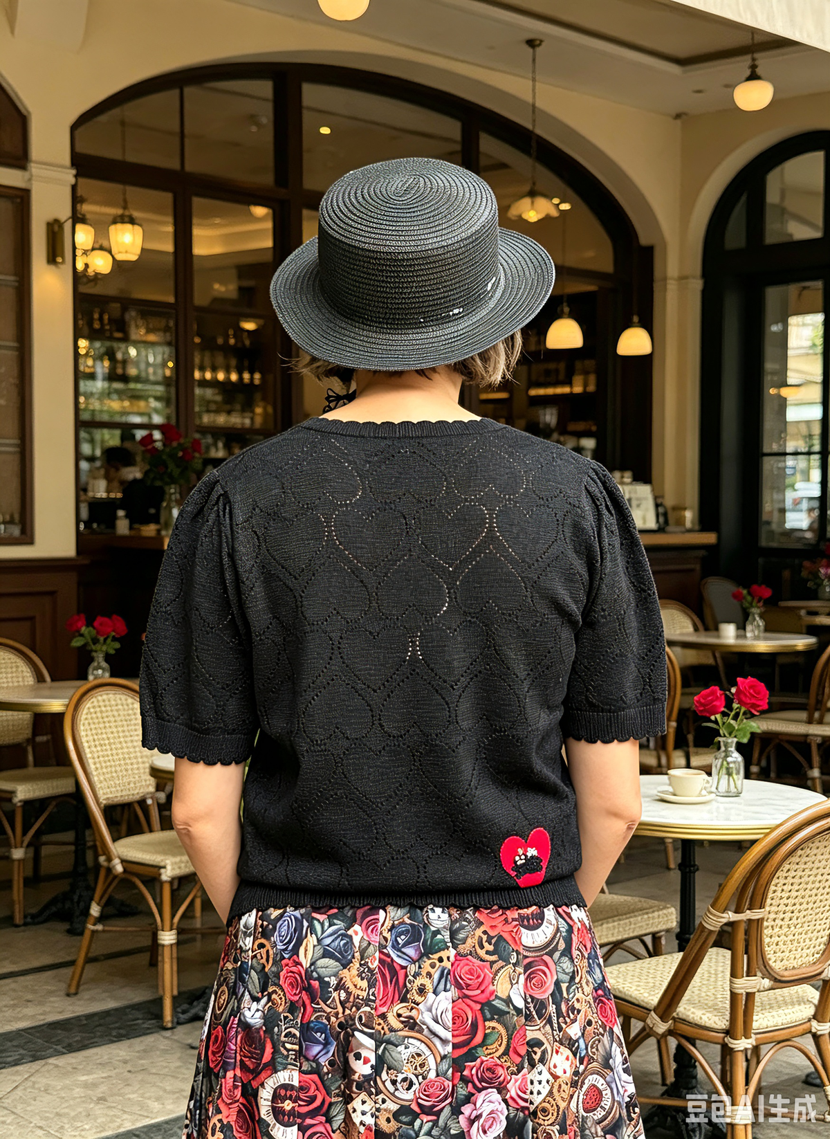 Cotton lurex pointelle cat embroidery sweater