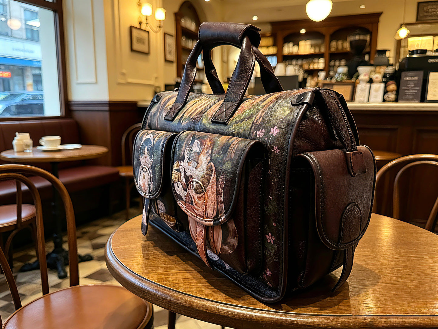 Cats in the forest leather bag
