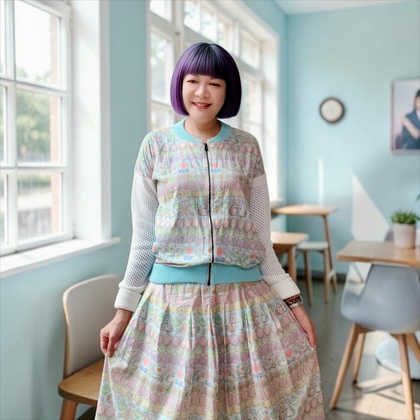 Animal jewelry pattern cotton pointelle cardigan