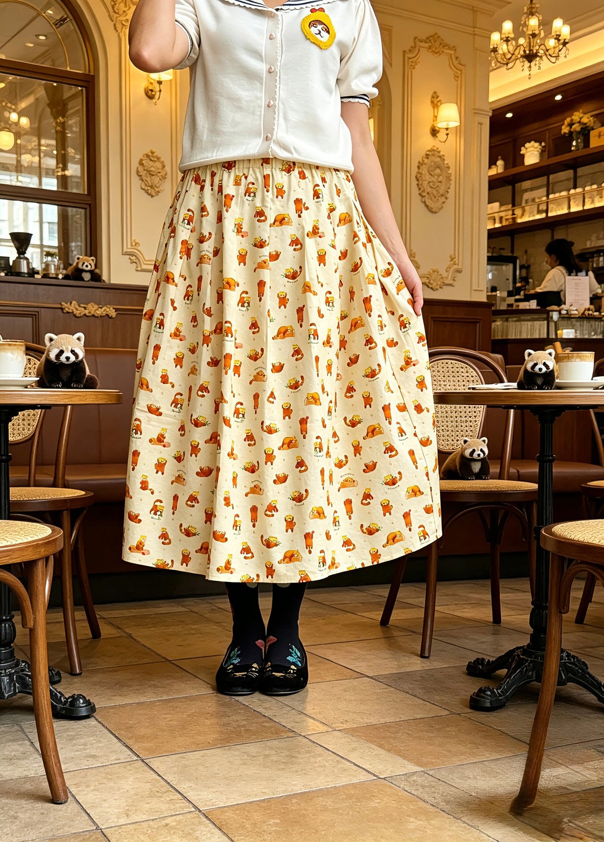 Red panda midi skirt